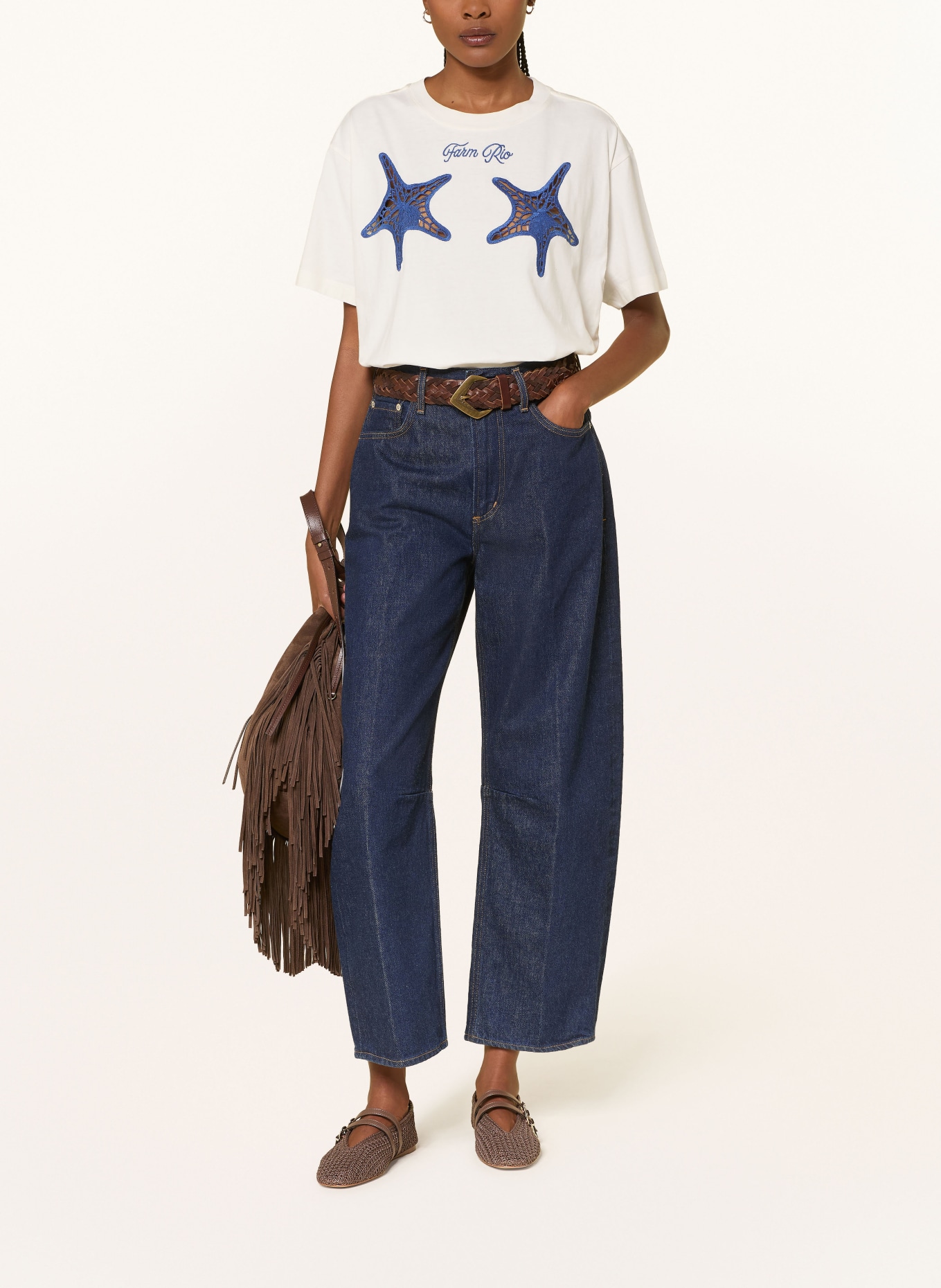 FARM RIO T-Shirt STARFISH mit Lochspitze: WEISS / DUNKELBLAU