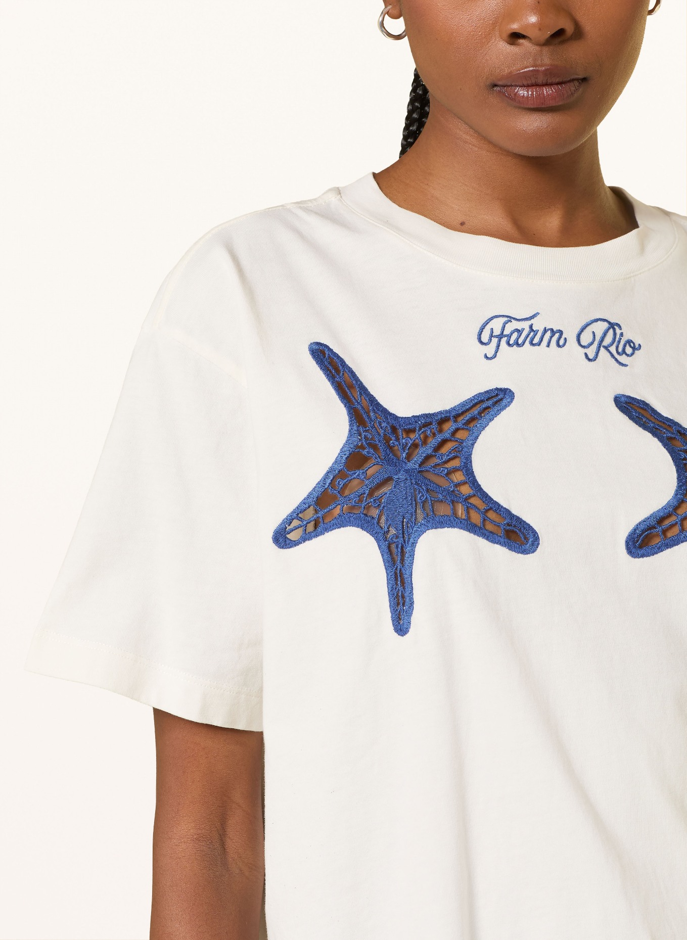 FARM RIO T-Shirt STARFISH mit Lochspitze: WEISS / DUNKELBLAU