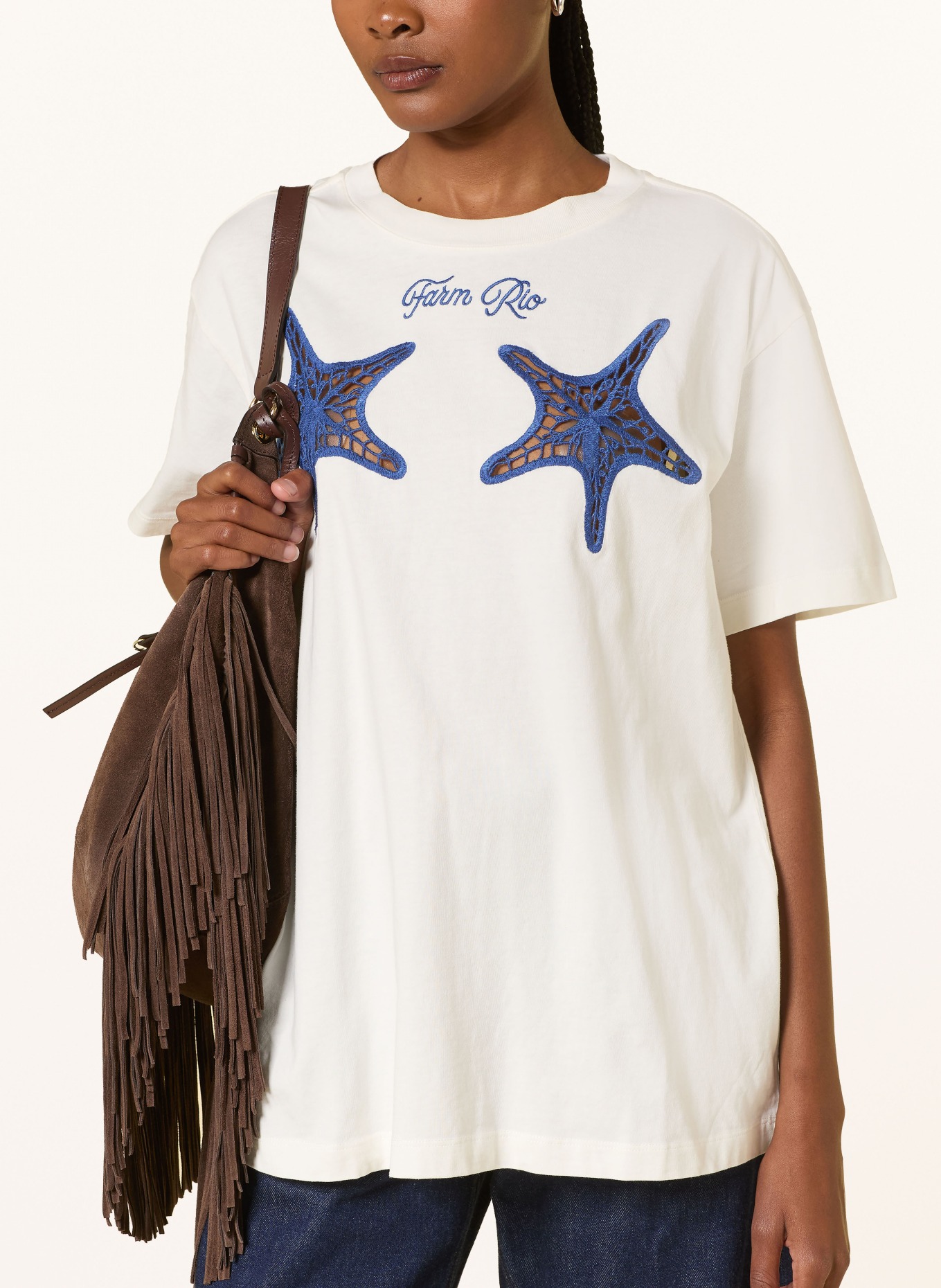 FARM RIO T-Shirt STARFISH mit Lochspitze: WEISS / DUNKELBLAU
