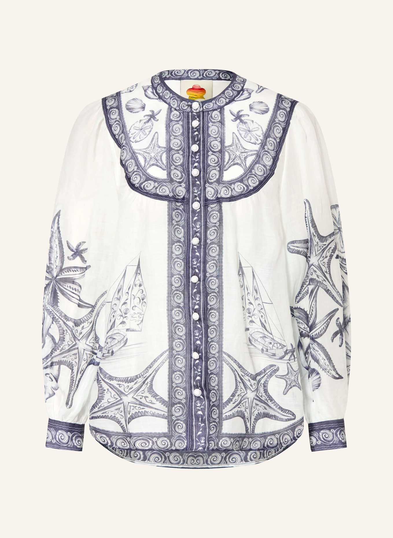 FARM RIO Blouse: WHITE / DARK BLUE