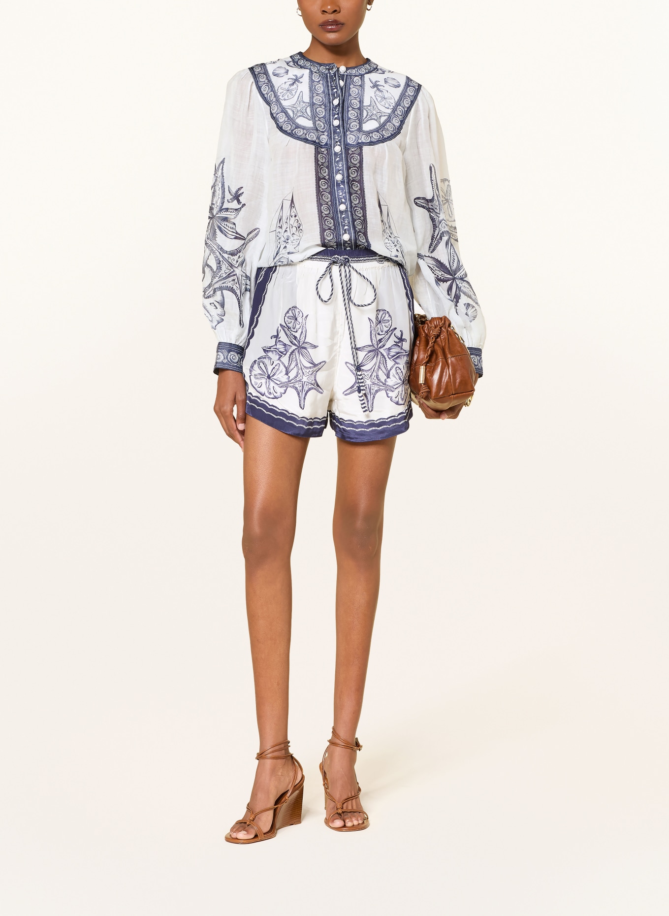 FARM RIO Blouse: WHITE / DARK BLUE