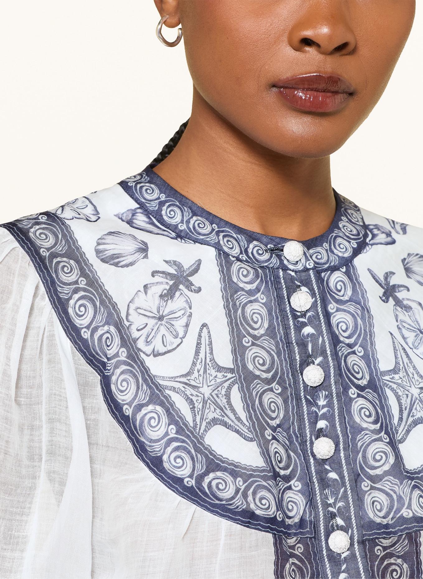 FARM RIO Blouse: WHITE / DARK BLUE