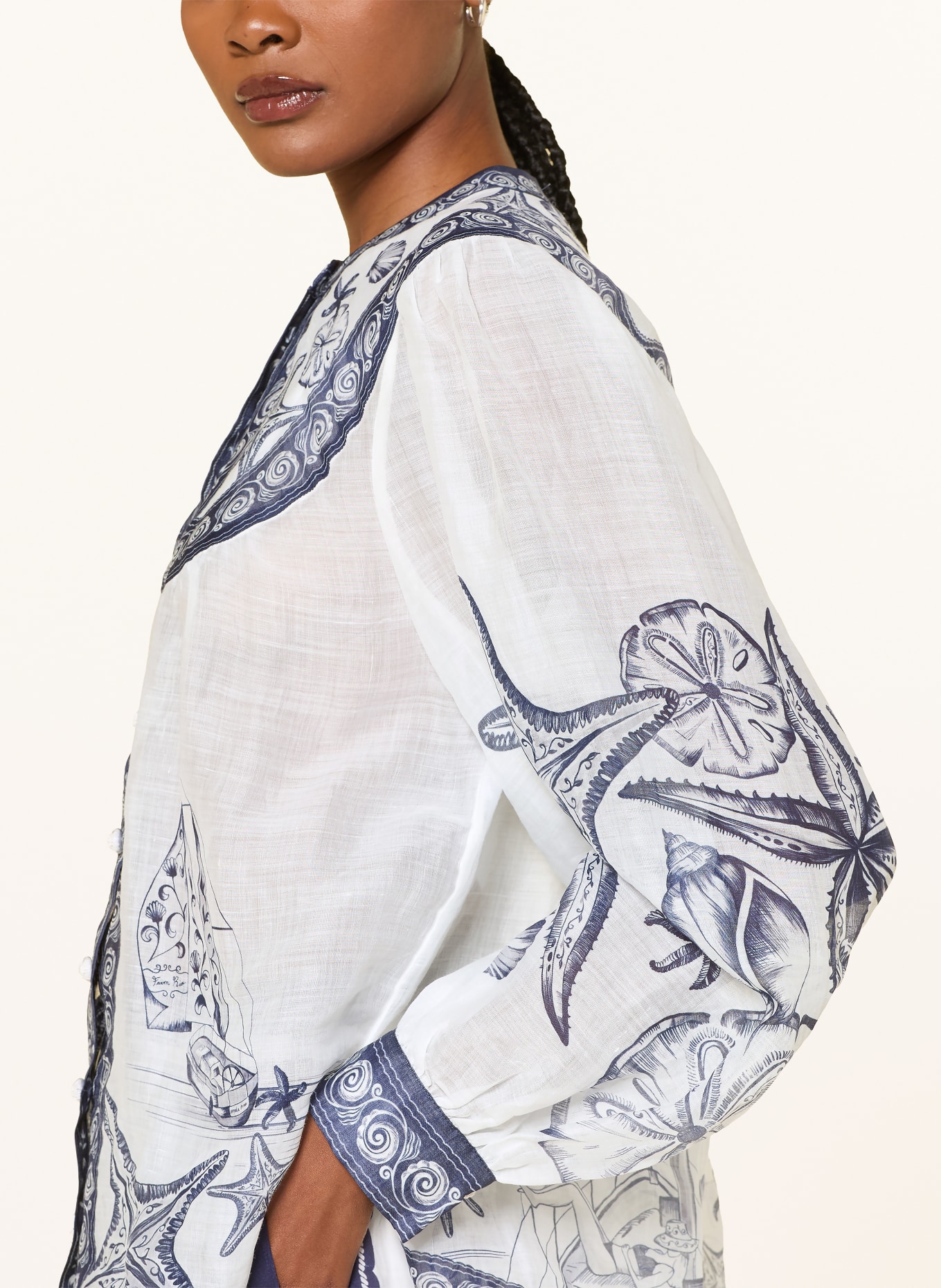 FARM RIO Blouse: WHITE / DARK BLUE