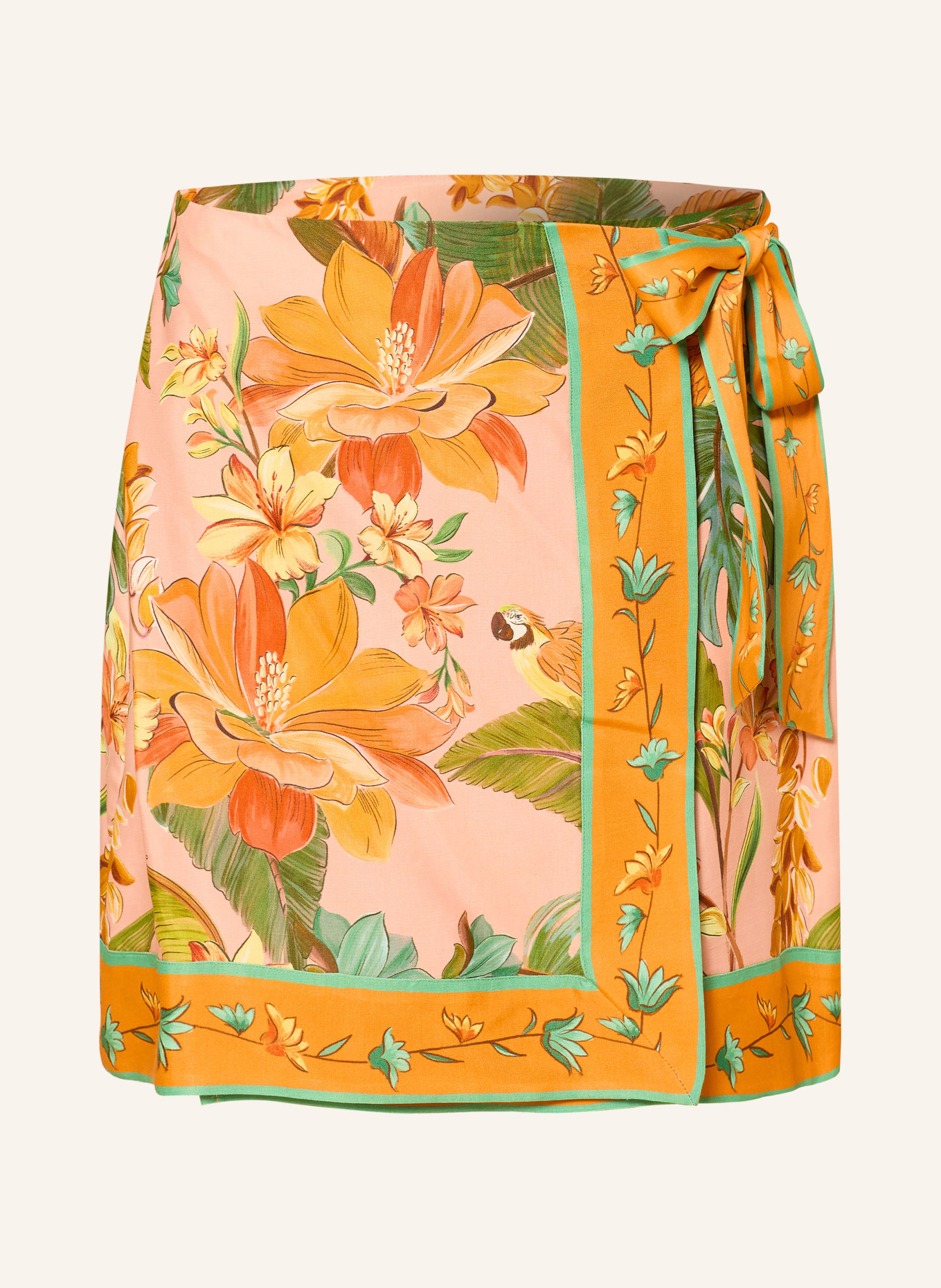 FARM RIO Wrap Skirt BIRDS: SALMON / ORANGE / GREEN