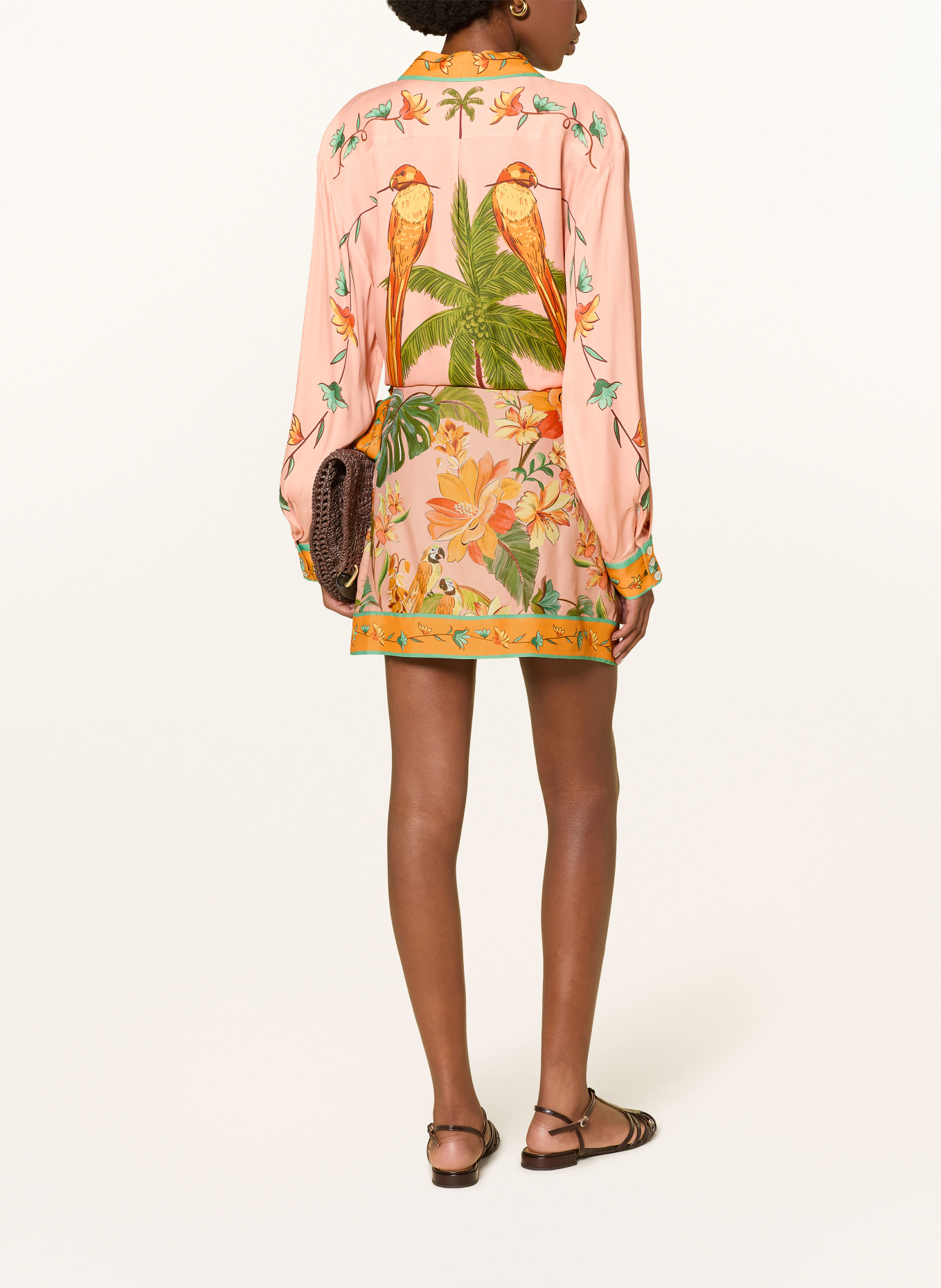 FARM RIO Wrap Skirt BIRDS: SALMON / ORANGE / GREEN