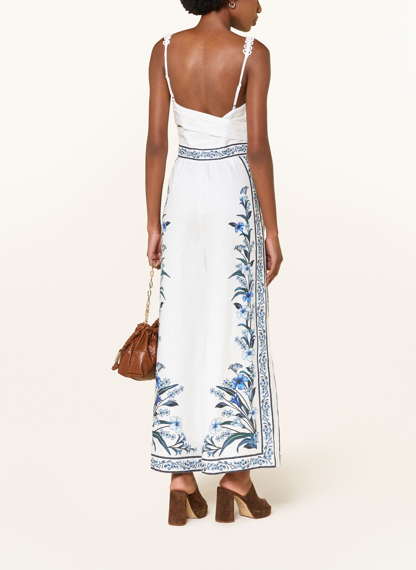 FARM RIO FLOWERS ARCH linen jumpsuit: WHITE / DARK BLUE