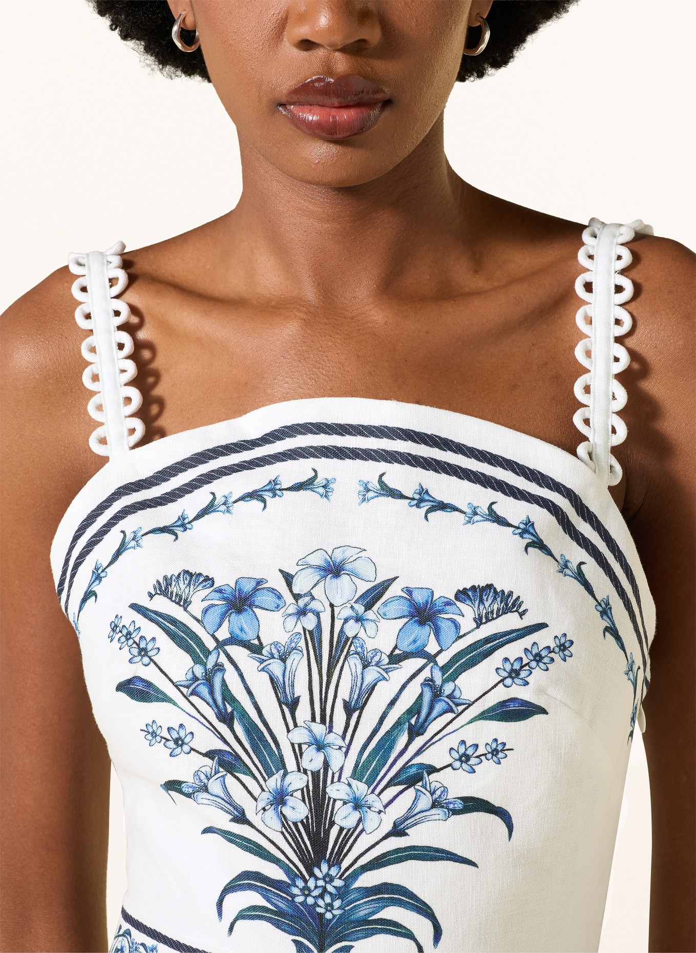 FARM RIO FLOWERS ARCH linen jumpsuit: WHITE / DARK BLUE