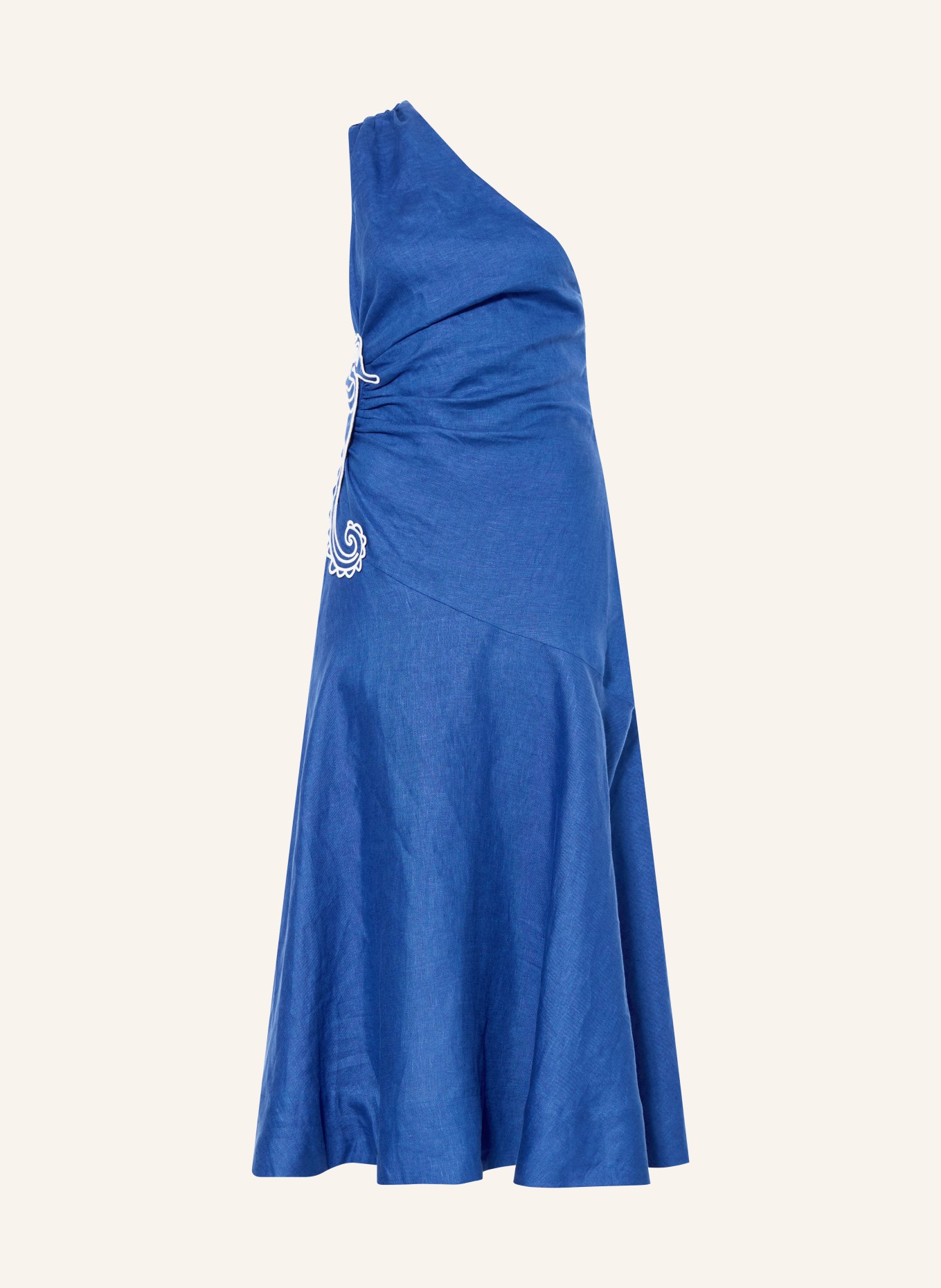 FARM RIO Robe asymétrique en lin: BLEU FONCÉ / BLANC