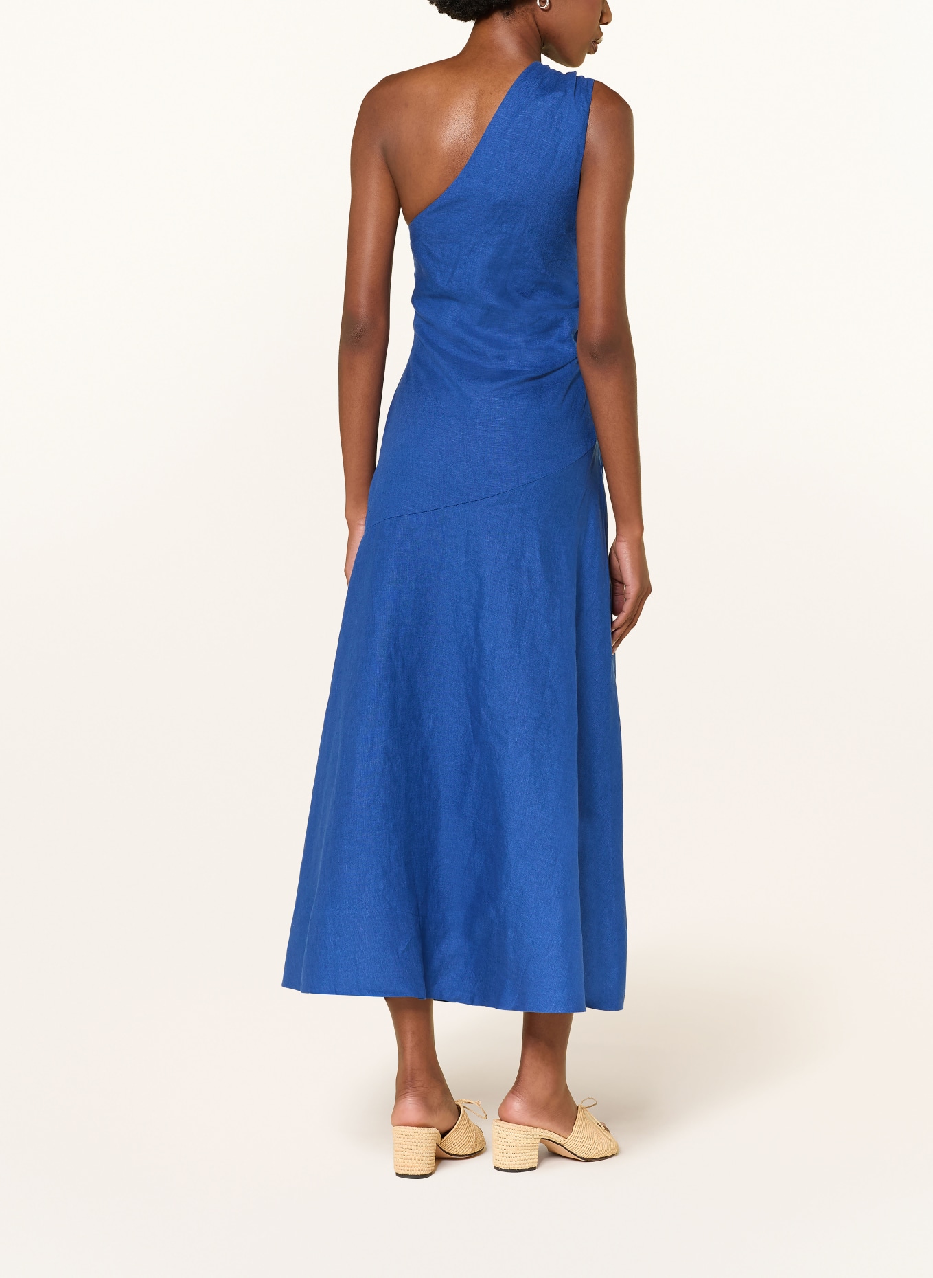 FARM RIO Robe asymétrique en lin: BLEU FONCÉ / BLANC