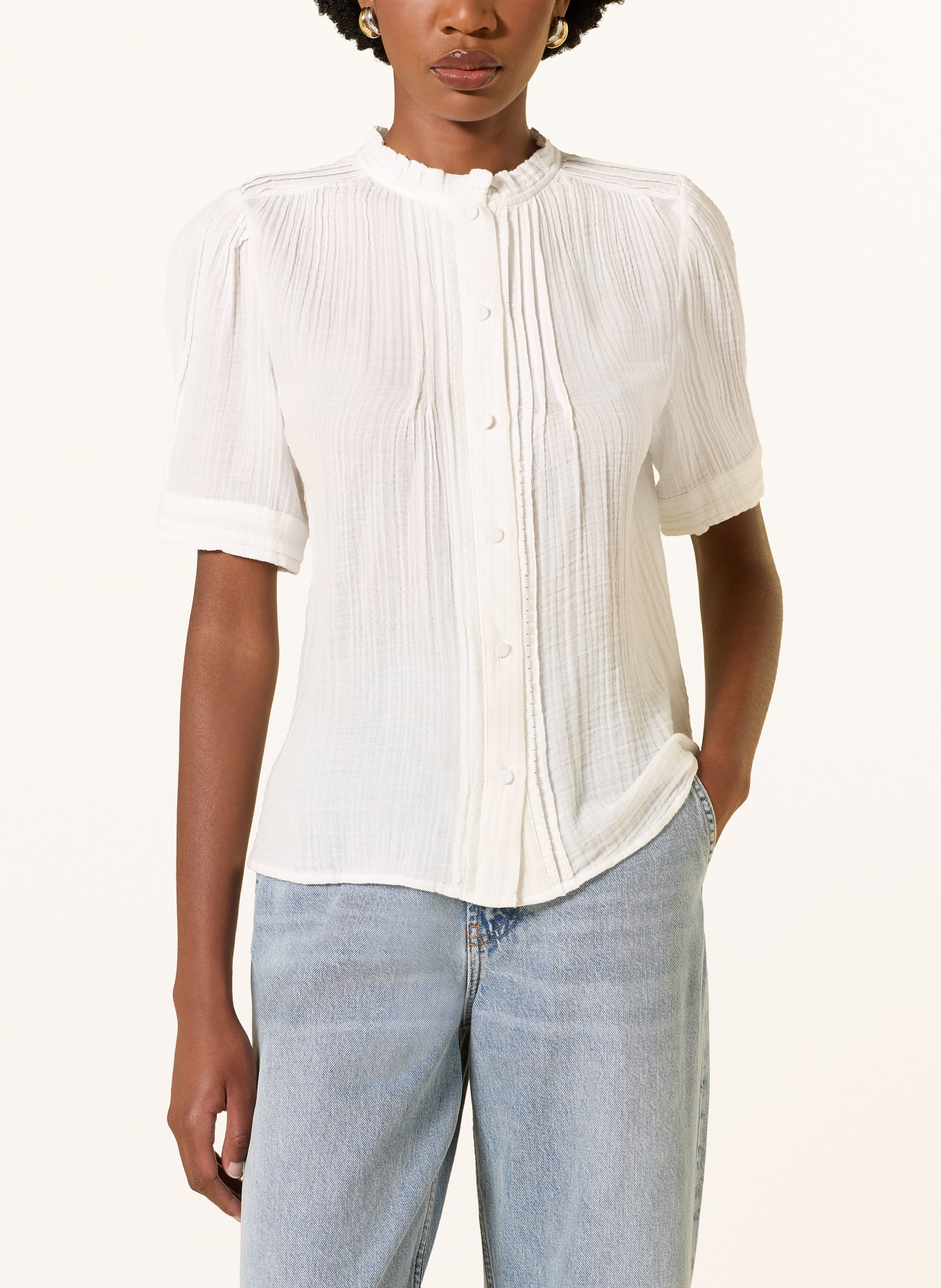 REISS Blouse AURELIA à volants et dentelle: BLANC
