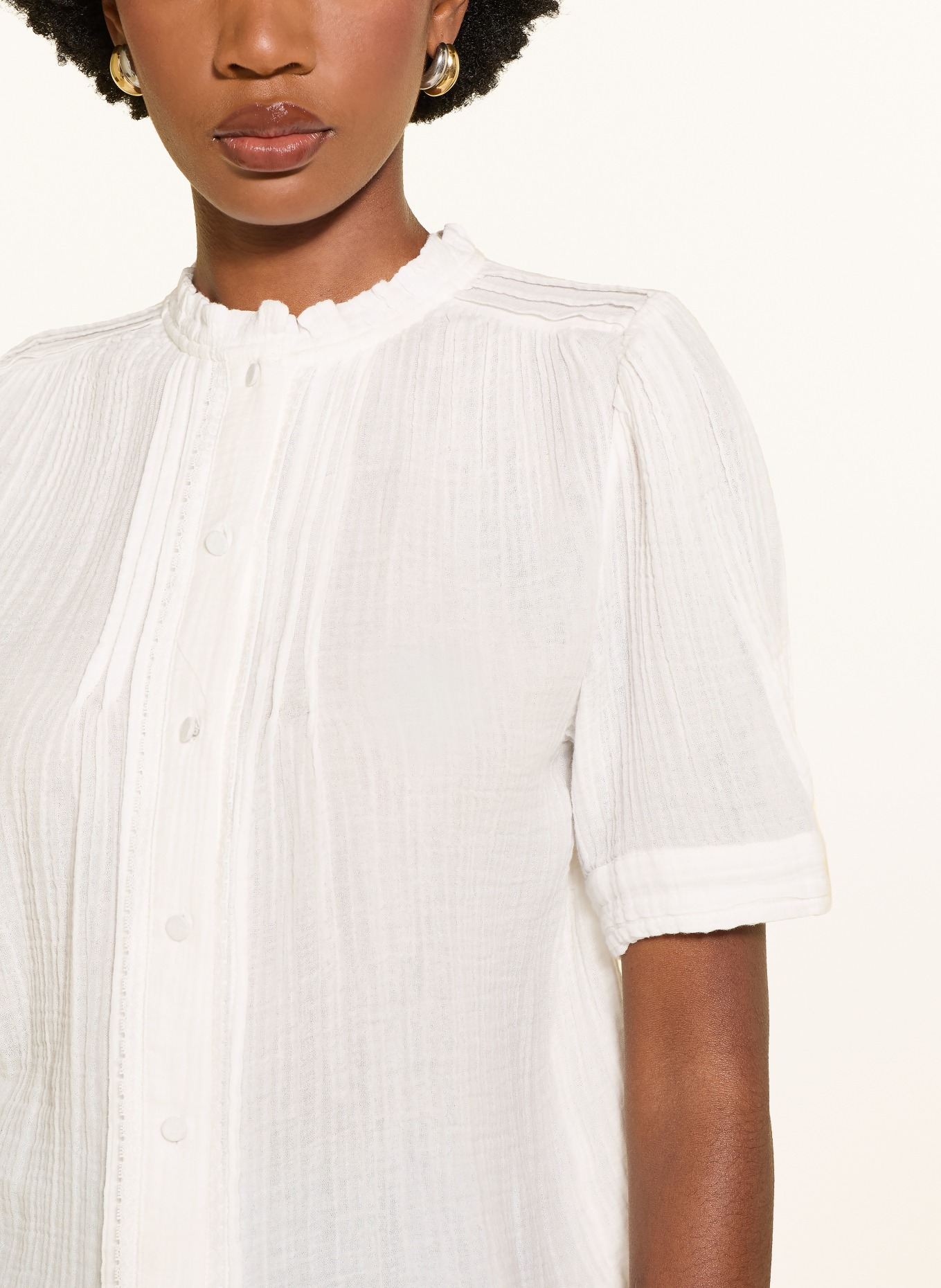 REISS Blouse AURELIA à volants et dentelle: BLANC