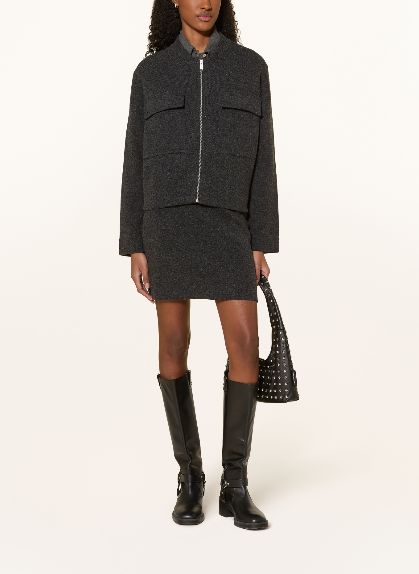 ARMEDANGELS Gebreide blouson: ZWART / DONKERGRIJS