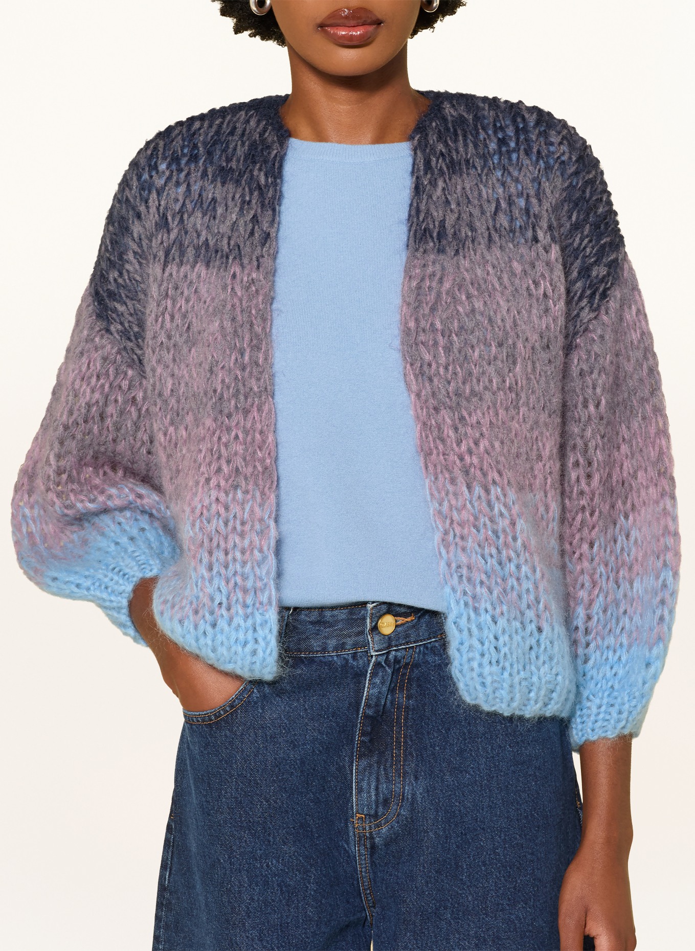 MAIAMI Knitted cover with mohair: PURPLE / LIGHT BLUE / DARK BLUE