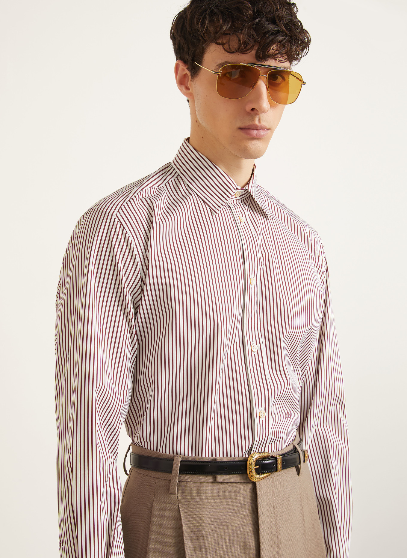 VALENTINO Chemise VLOGO SIGNATURE Comfort Fit: BLANC / ROUGE FONCÉ