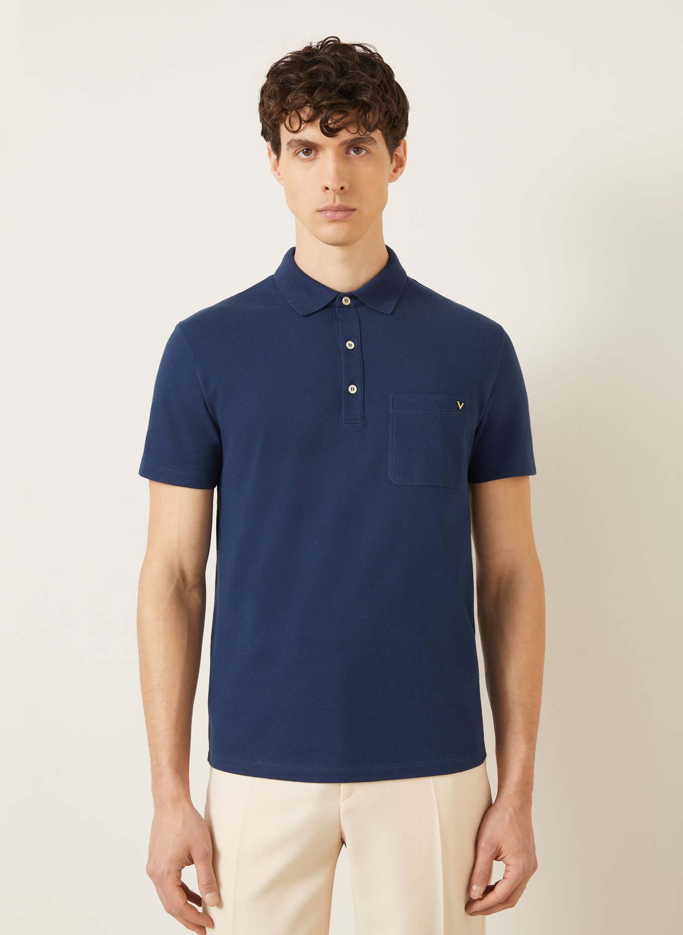 VALENTINO Piqué-poloshirt VGOLD: DONKERBLAUW