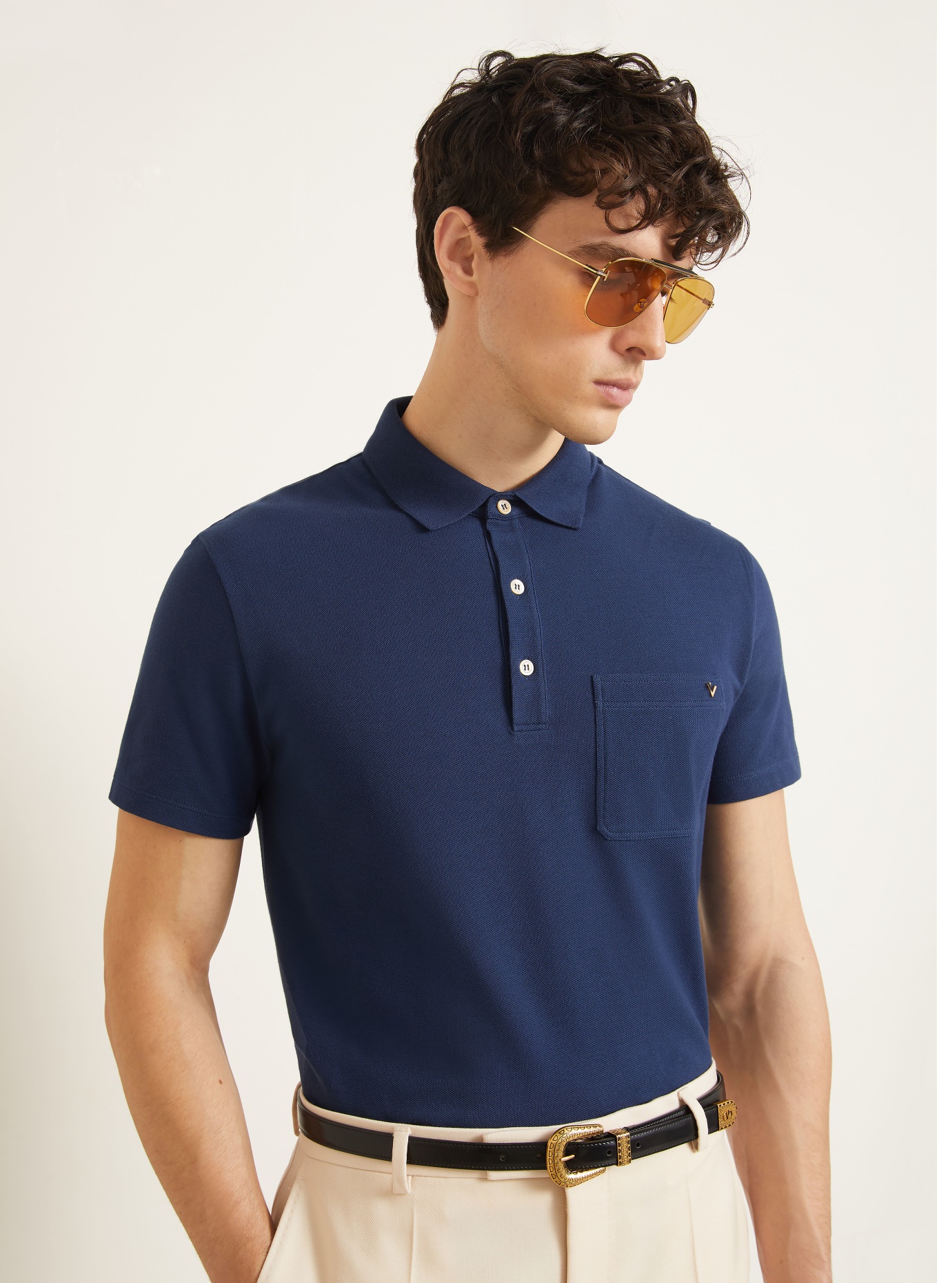 VALENTINO Piqué-poloshirt VGOLD: DONKERBLAUW