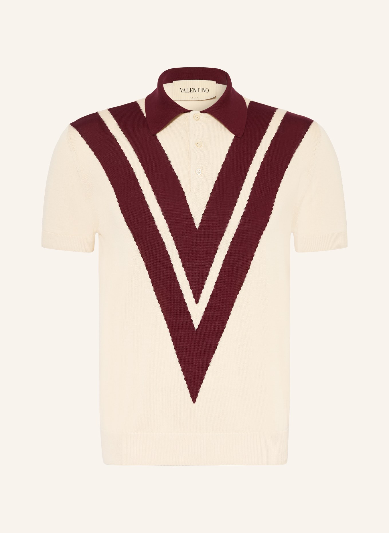 VALENTINO Gebreid poloshirt: CRÈME / DONKERROOD