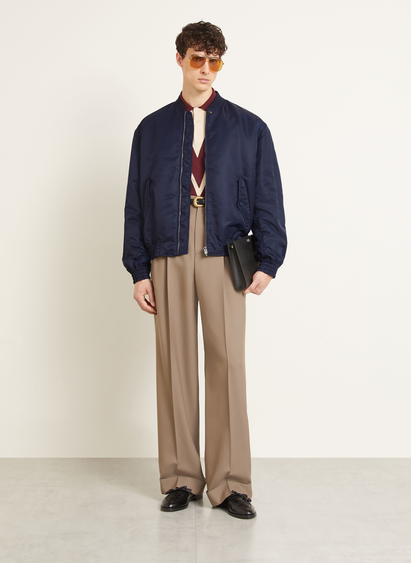 VALENTINO Gebreid poloshirt: CRÈME / DONKERROOD