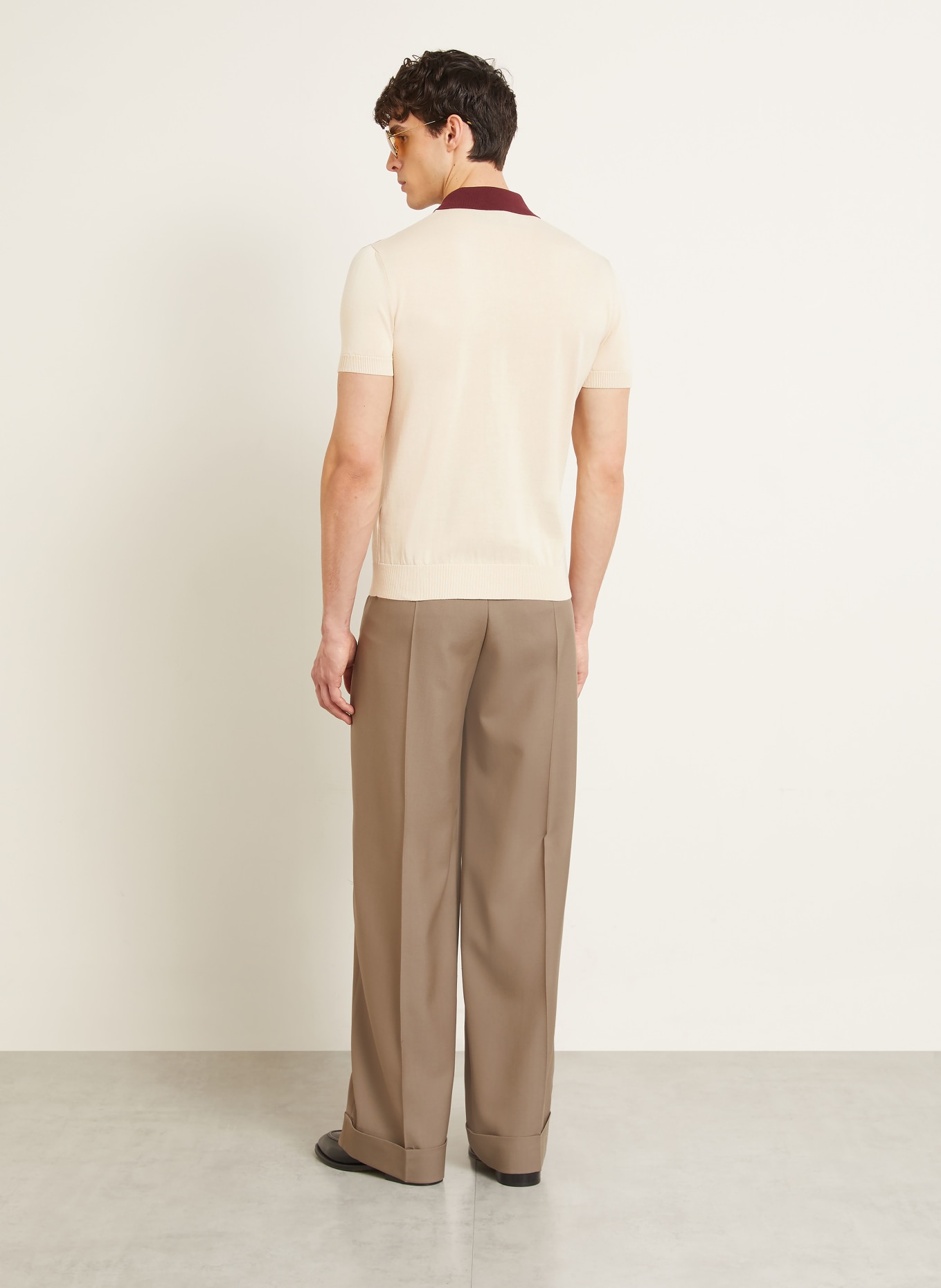 VALENTINO Gebreid poloshirt: CRÈME / DONKERROOD