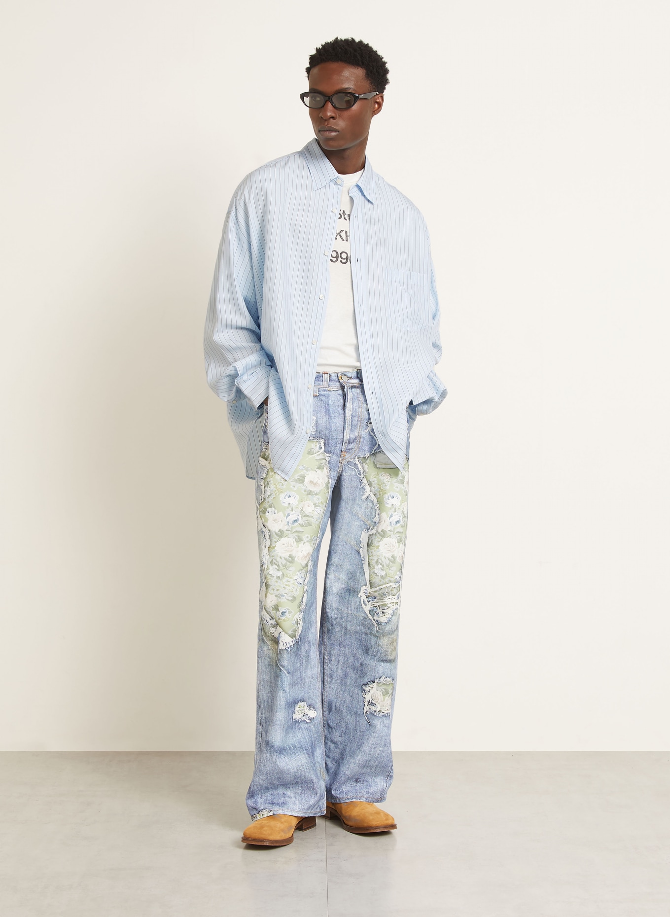 Acne Studios Overhemd Custom Fit: LICHTBLAUW / DONKERBLAUW / WIT
