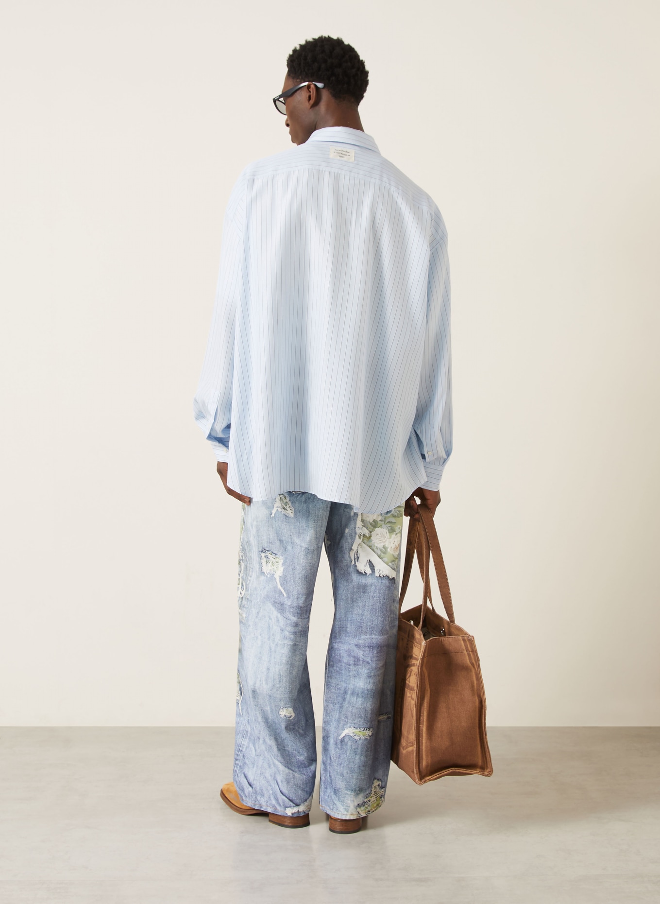 Acne Studios Overhemd Custom Fit: LICHTBLAUW / DONKERBLAUW / WIT