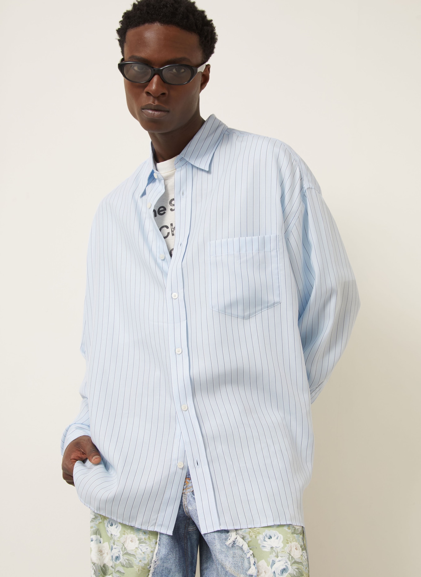 Acne Studios Overhemd Custom Fit: LICHTBLAUW / DONKERBLAUW / WIT