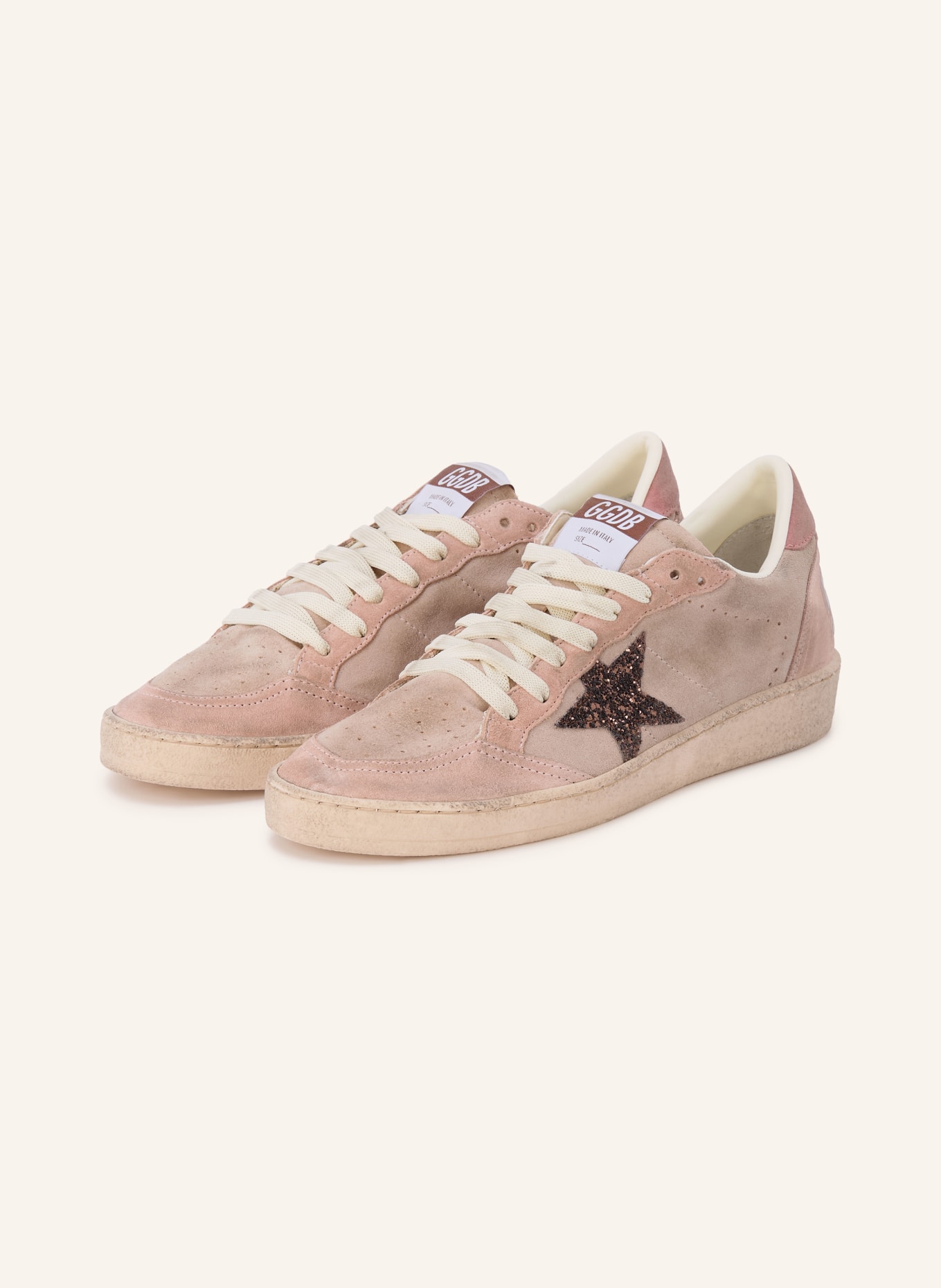 GOLDEN GOOSE Baskets BALL STAR ornées de strass: ROSÉ / GRIS CLAIR