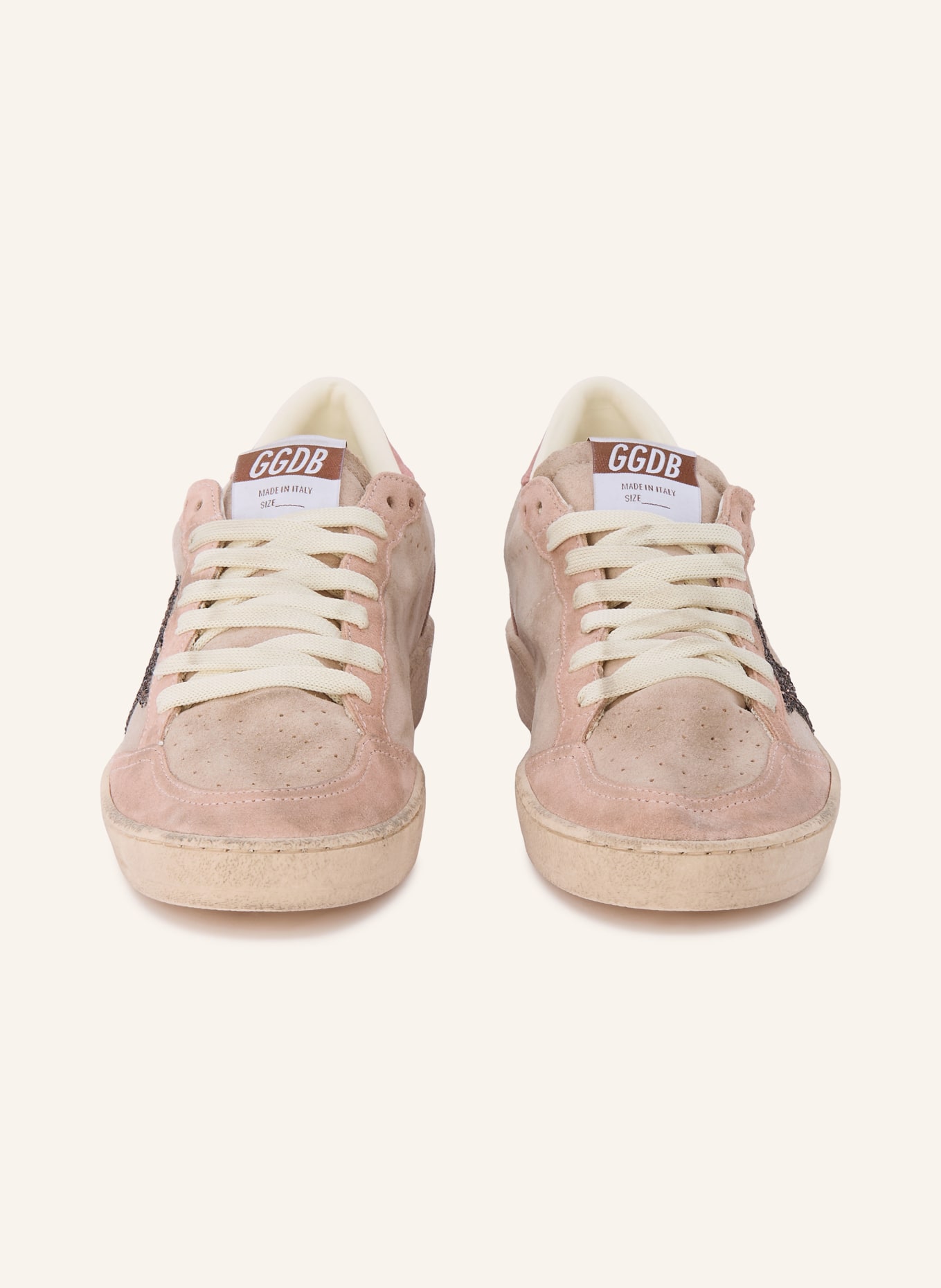 GOLDEN GOOSE Baskets BALL STAR ornées de strass: ROSÉ / GRIS CLAIR
