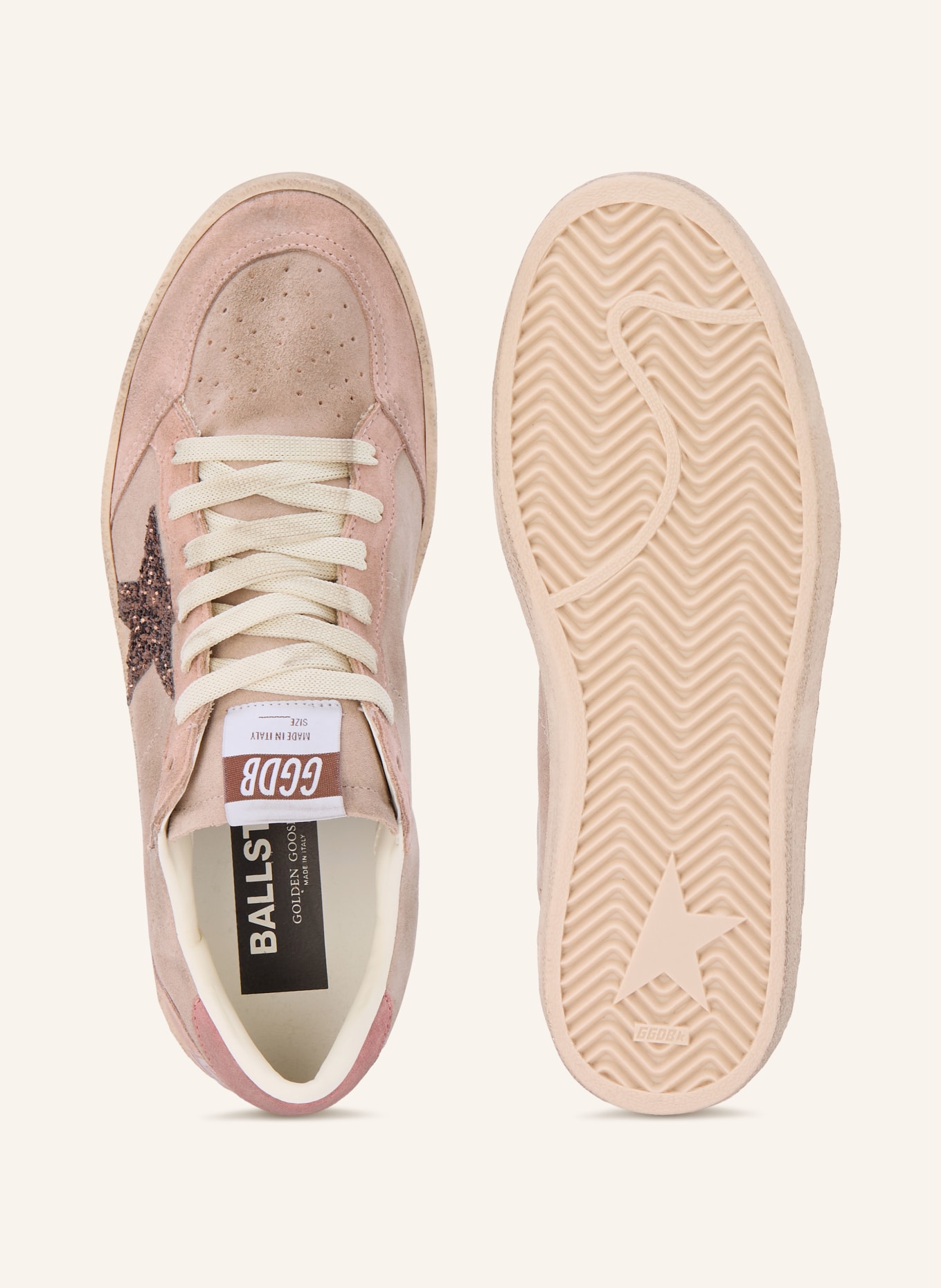 GOLDEN GOOSE Baskets BALL STAR ornées de strass: ROSÉ / GRIS CLAIR