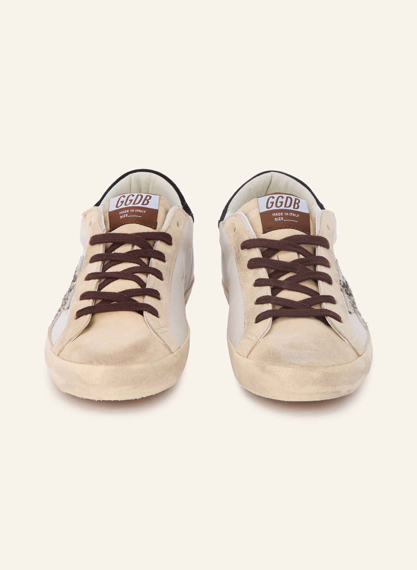 GOLDEN GOOSE Baskets SUPER-STAR: ÉCRU / MARRON FONCÉ / GRIS CLAIR