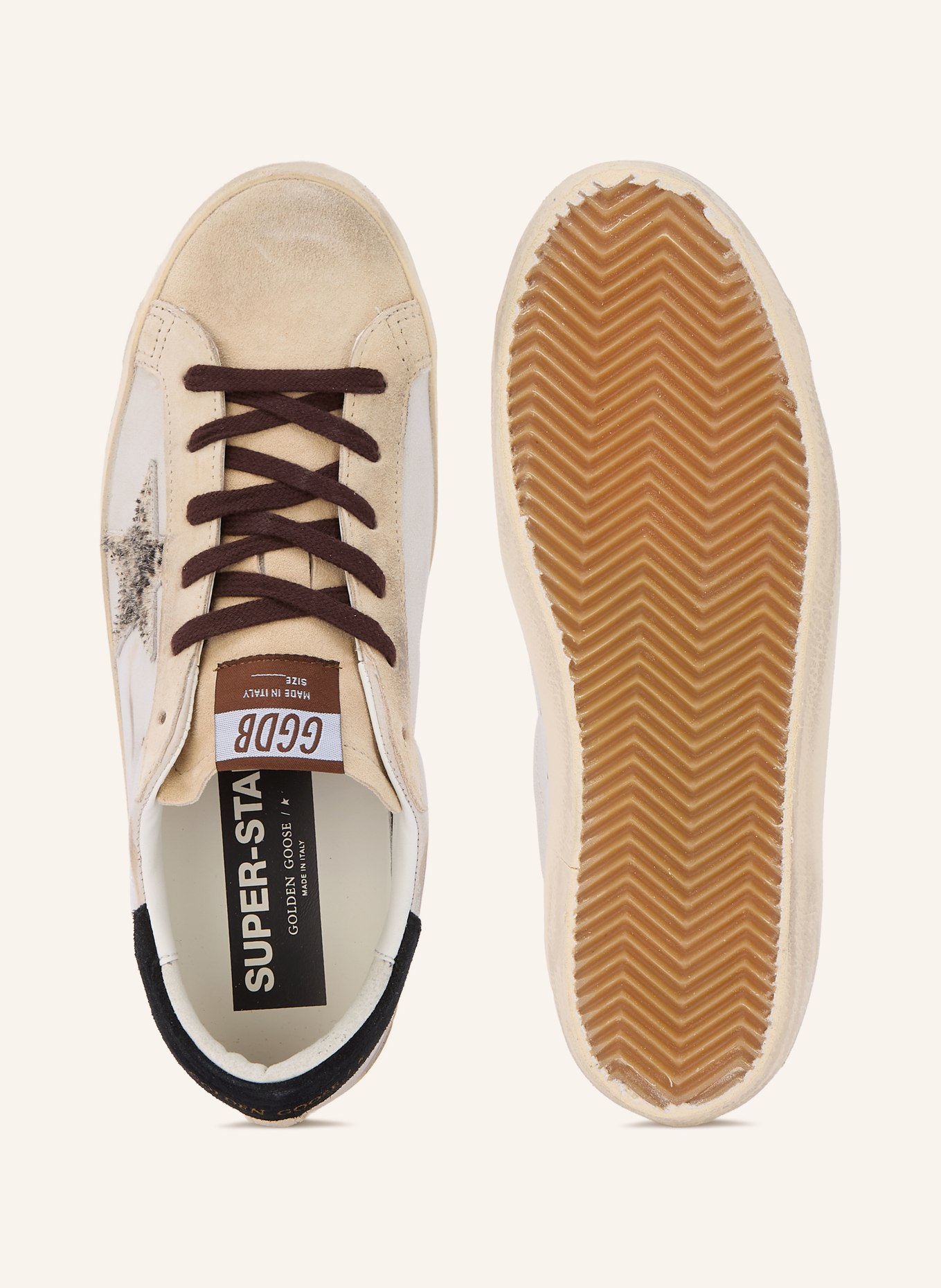 GOLDEN GOOSE Baskets SUPER-STAR: ÉCRU / MARRON FONCÉ / GRIS CLAIR