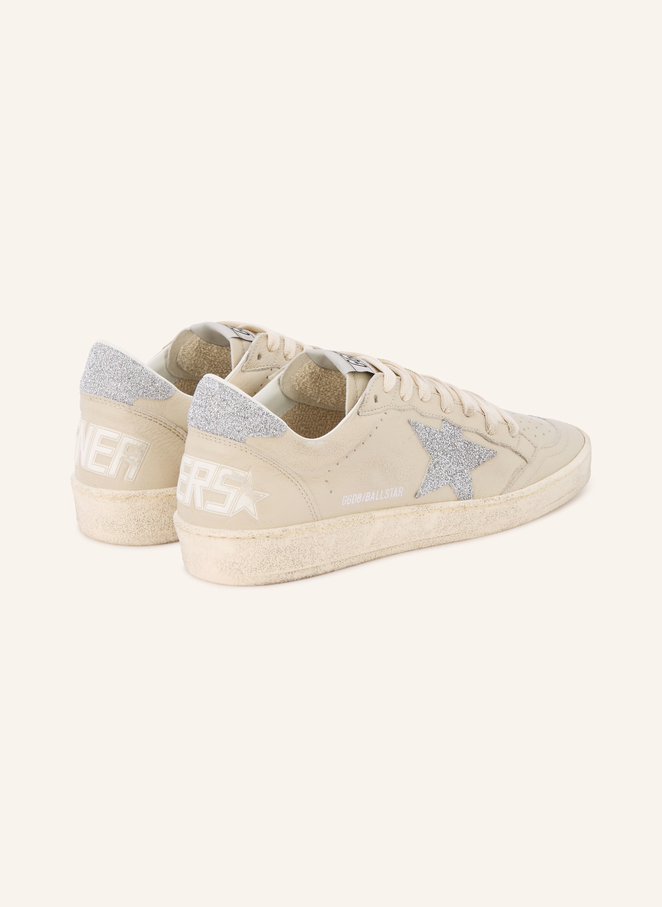 GOLDEN GOOSE Baskets BALL STAR ornées de strass: ÉCRU / ARGENT