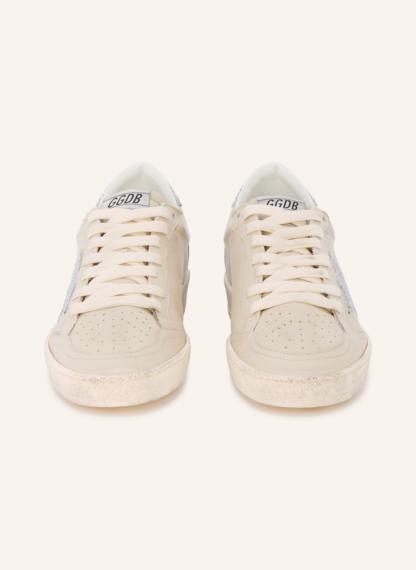 GOLDEN GOOSE Baskets BALL STAR ornées de strass: ÉCRU / ARGENT