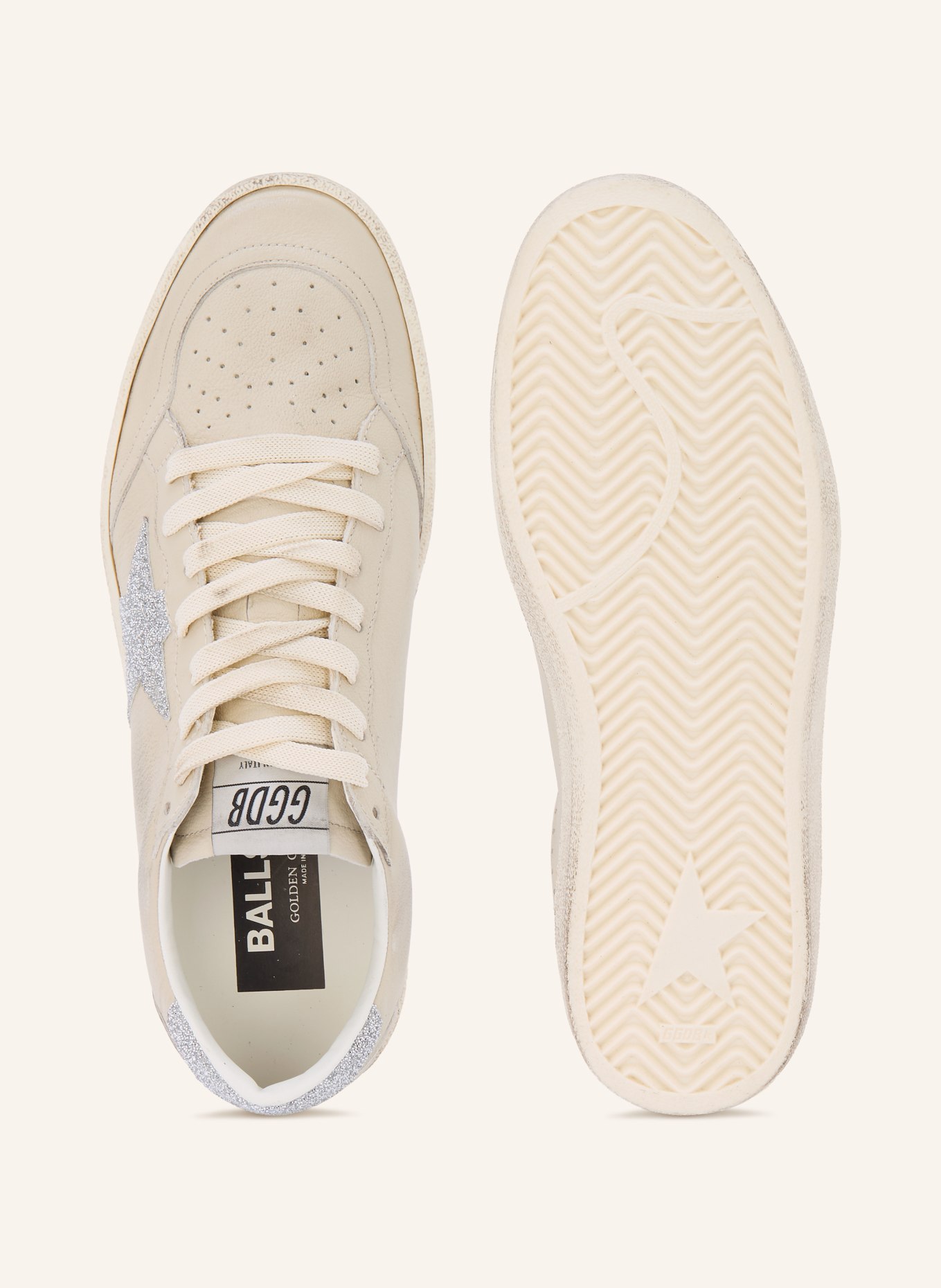 GOLDEN GOOSE Baskets BALL STAR ornées de strass: ÉCRU / ARGENT