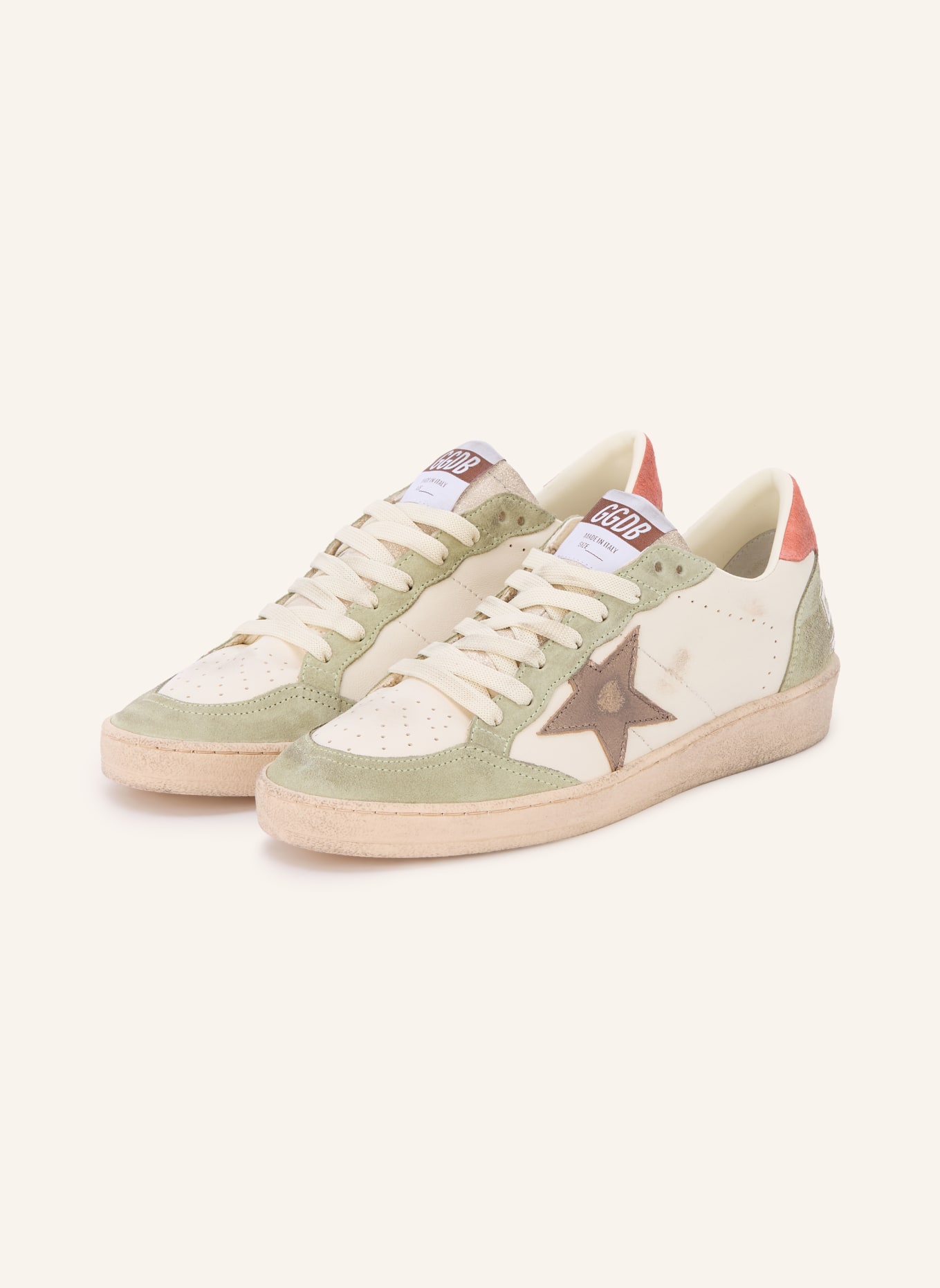 GOLDEN GOOSE Baskets BALL STAR: ÉCRU / ROUGE / VERT