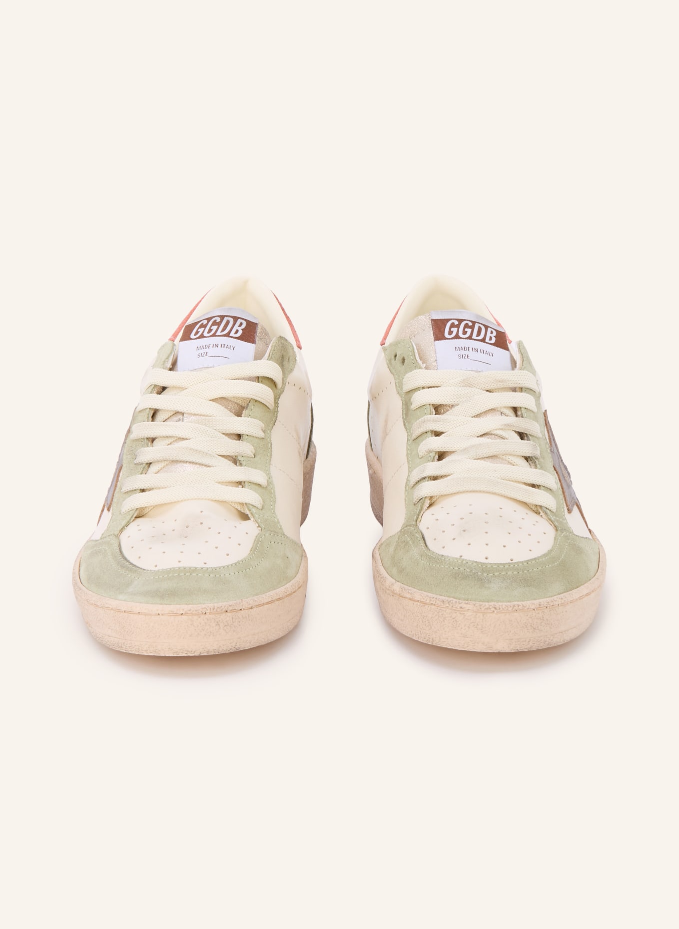 GOLDEN GOOSE Baskets BALL STAR: ÉCRU / ROUGE / VERT