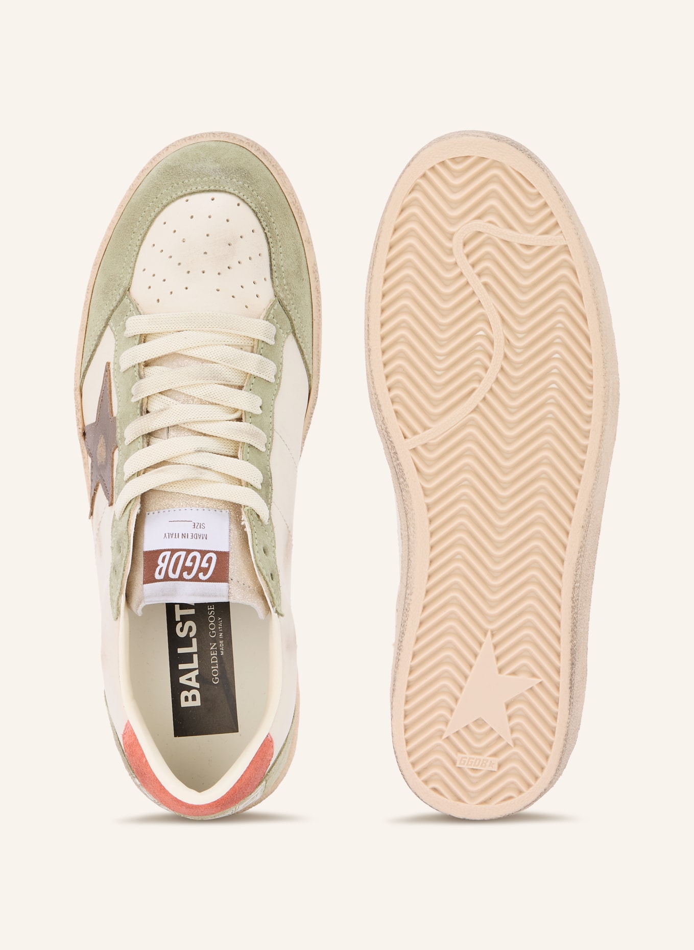 GOLDEN GOOSE Baskets BALL STAR: ÉCRU / ROUGE / VERT