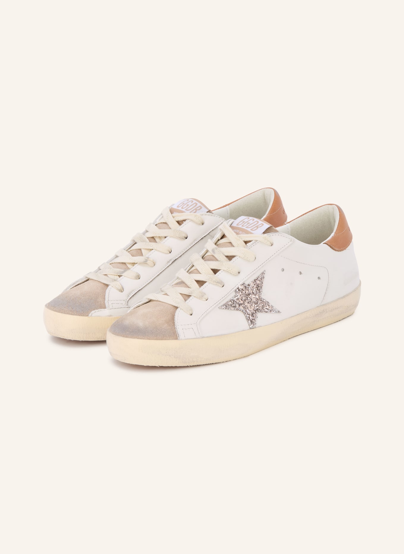 GOLDEN GOOSE Baskets SUPER-STAR: BLANC / COGNAC / TAUPE