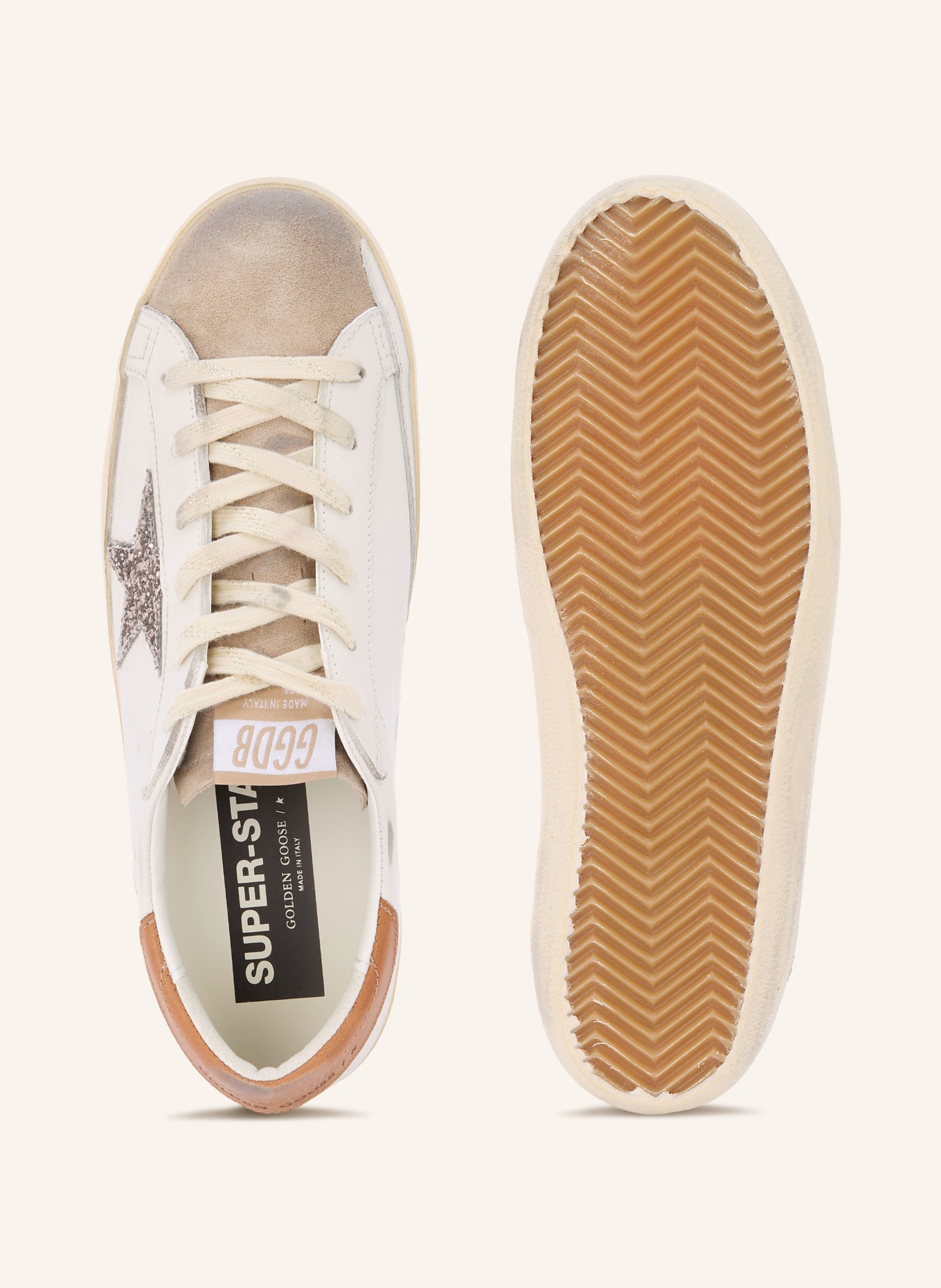 GOLDEN GOOSE Baskets SUPER-STAR: BLANC / COGNAC / TAUPE