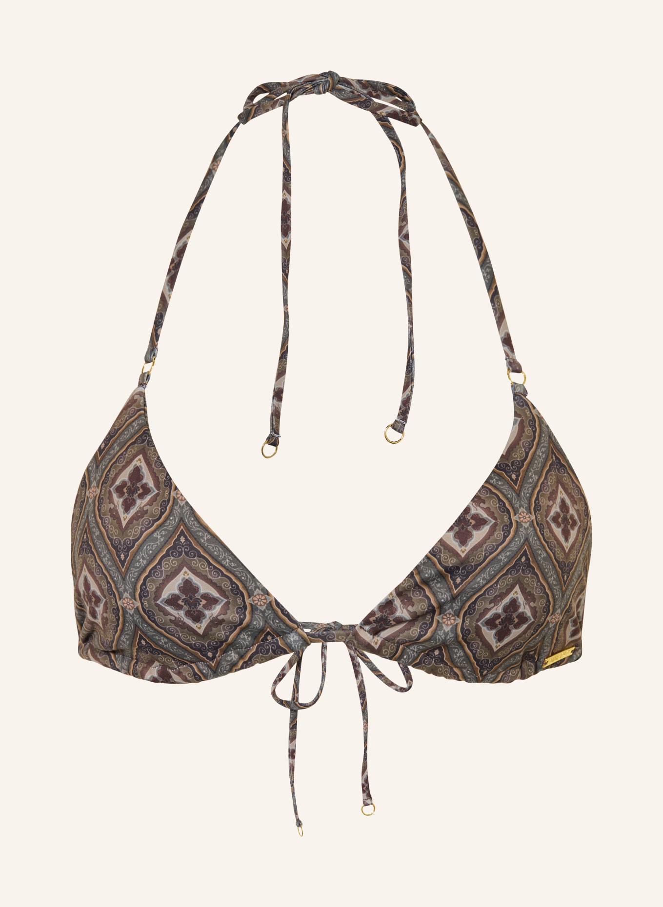 NINETY-9 POSITANO Triangle Bikini Top: BROWN / TAUPE / GRAY