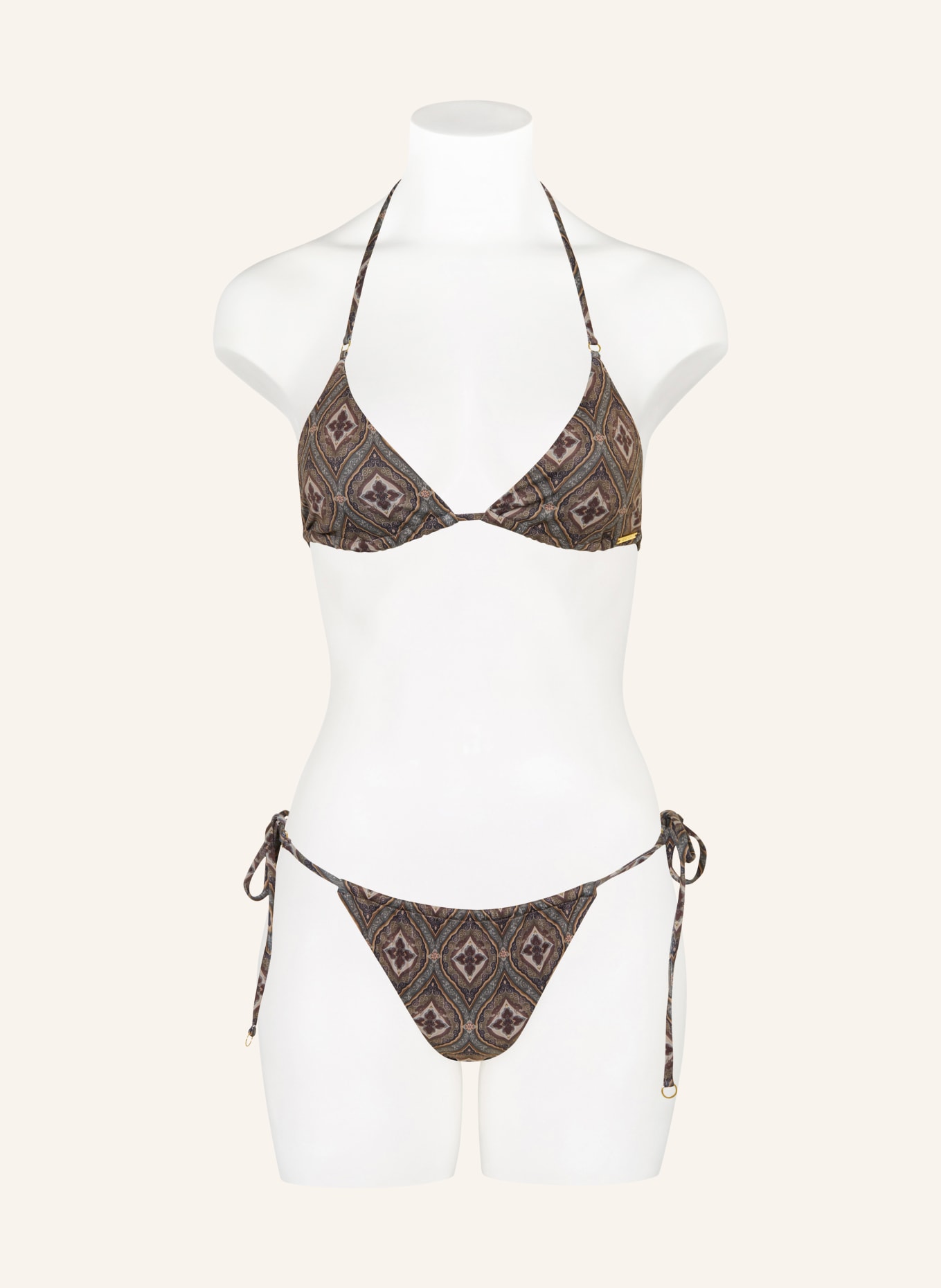 NINETY-9 POSITANO Triangle Bikini Top: BROWN / TAUPE / GRAY