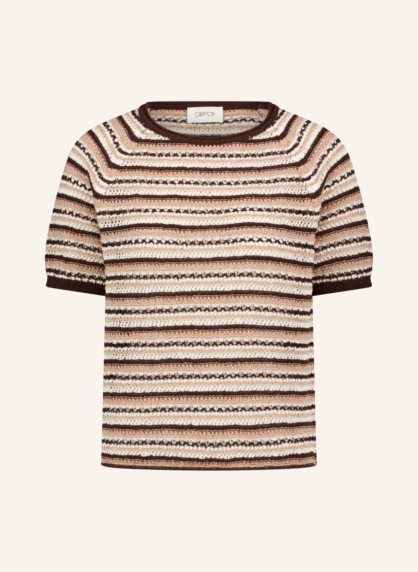 CARTOON Knit shirt: BEIGE / DARK BROWN / WHITE