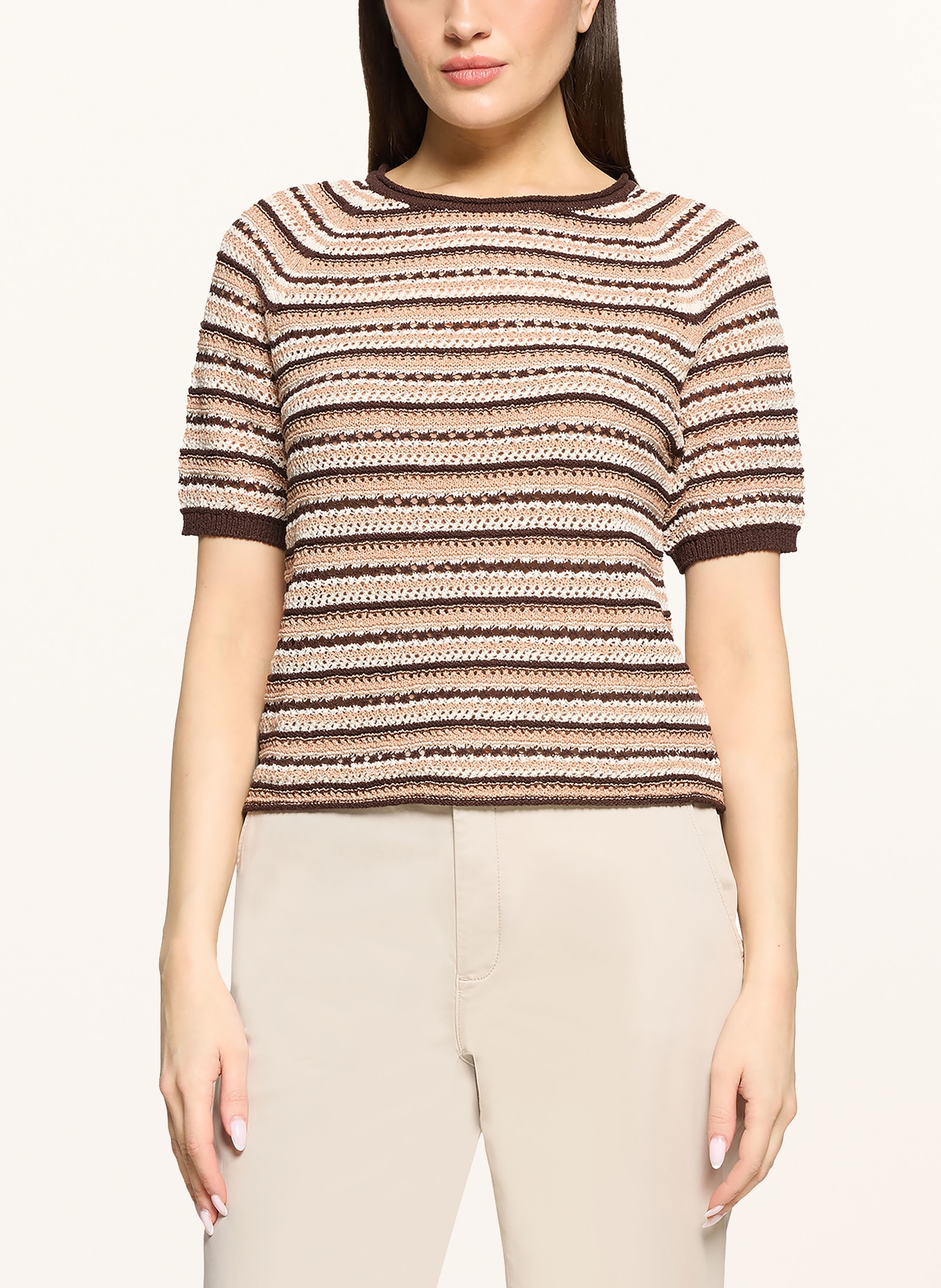 CARTOON Knit shirt: BEIGE / DARK BROWN / WHITE