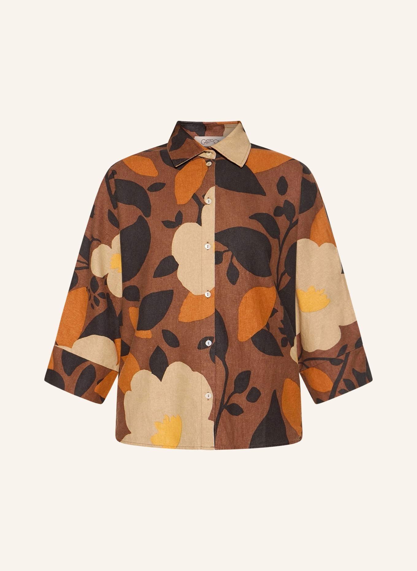 CARTOON Blouse en lin à manches 3/4: MARRON / BEIGE / NOIR