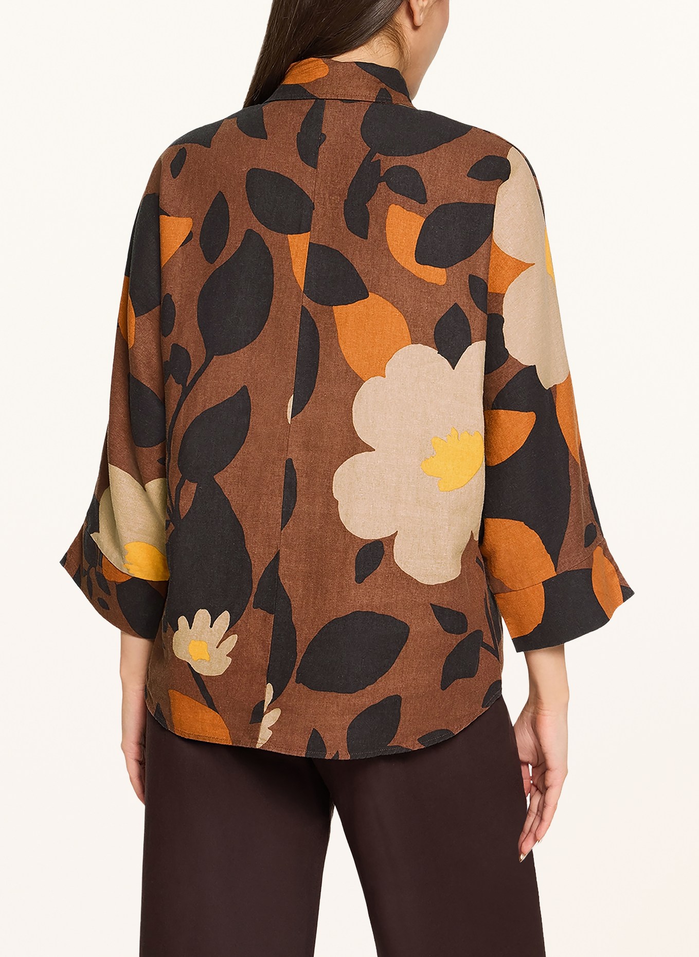 CARTOON Blouse en lin à manches 3/4: MARRON / BEIGE / NOIR