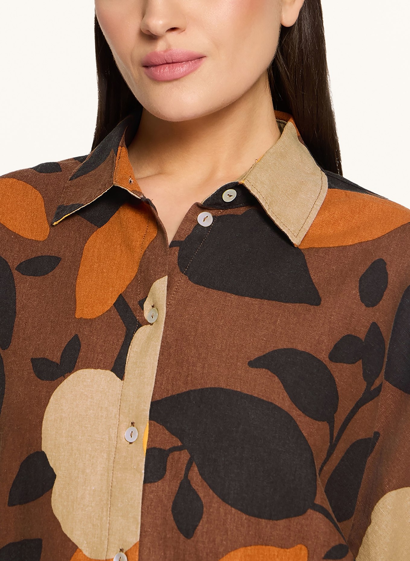CARTOON Blouse en lin à manches 3/4: MARRON / BEIGE / NOIR