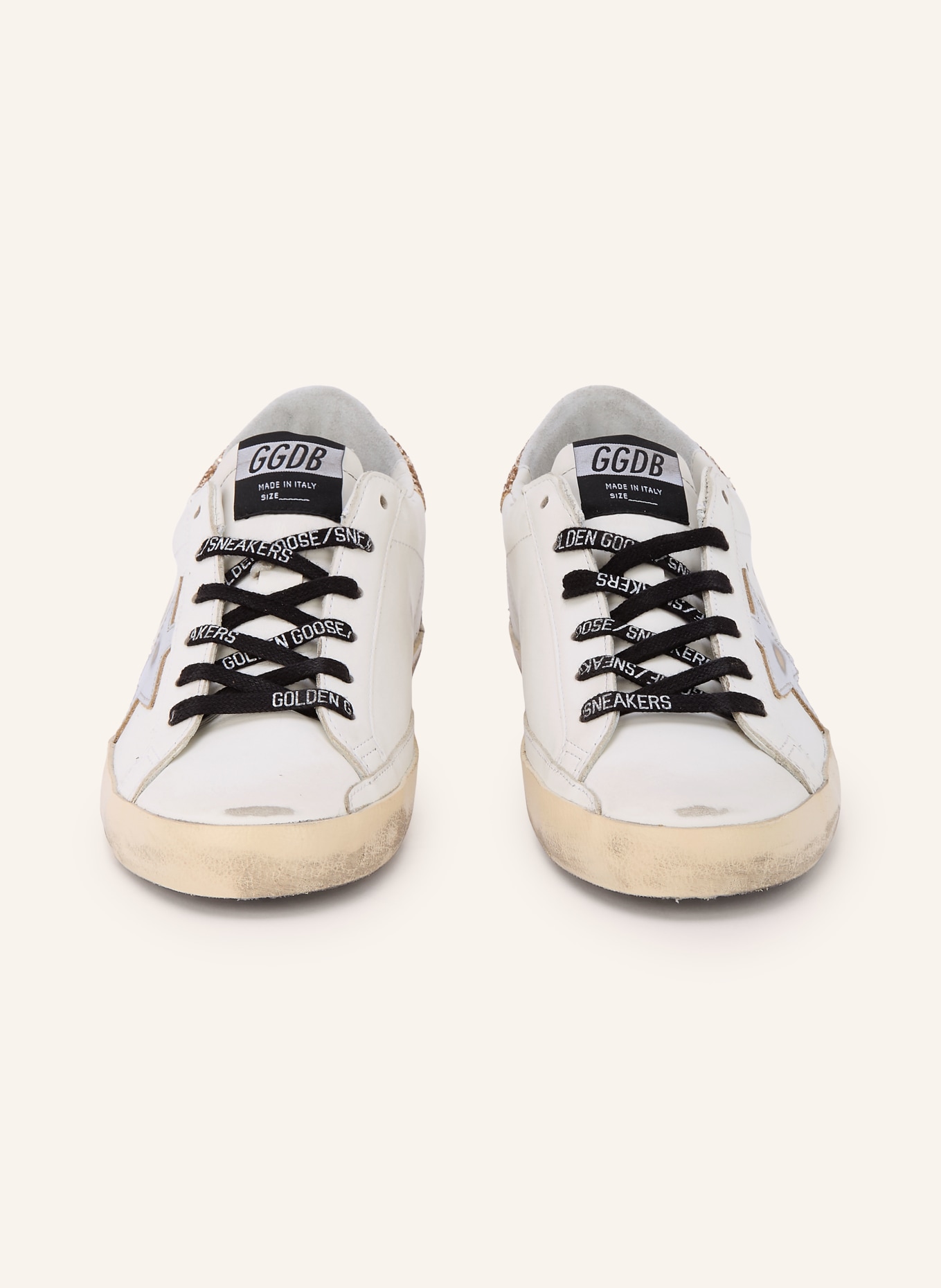 GOLDEN GOOSE Baskets SUPER-STAR: BLANC / ARGENT / BEIGE