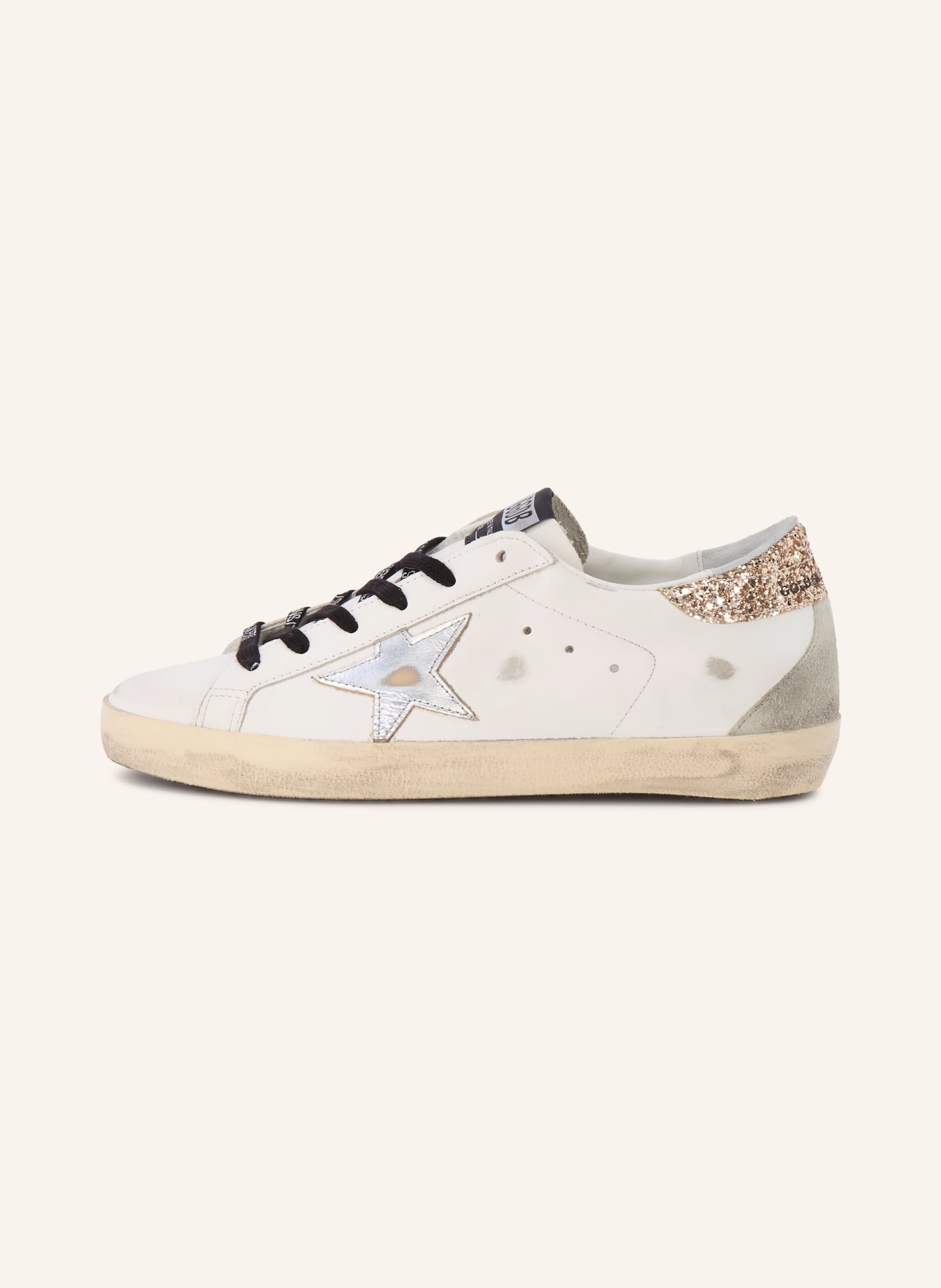 GOLDEN GOOSE Baskets SUPER-STAR: BLANC / ARGENT / BEIGE