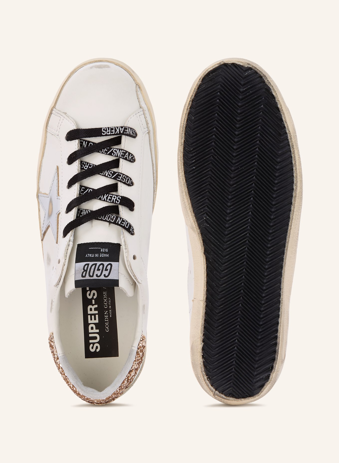GOLDEN GOOSE Baskets SUPER-STAR: BLANC / ARGENT / BEIGE