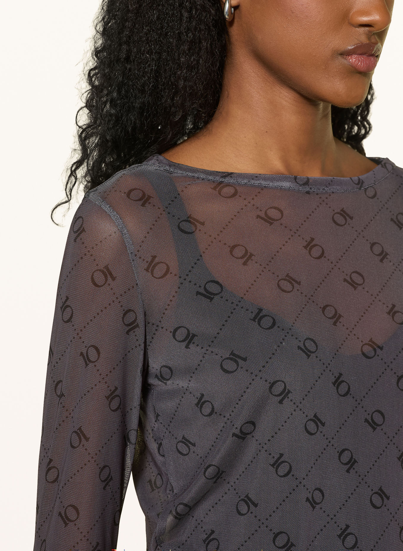 10DAYS Longsleeve aus Mesh: DUNKELGRAU / SCHWARZ